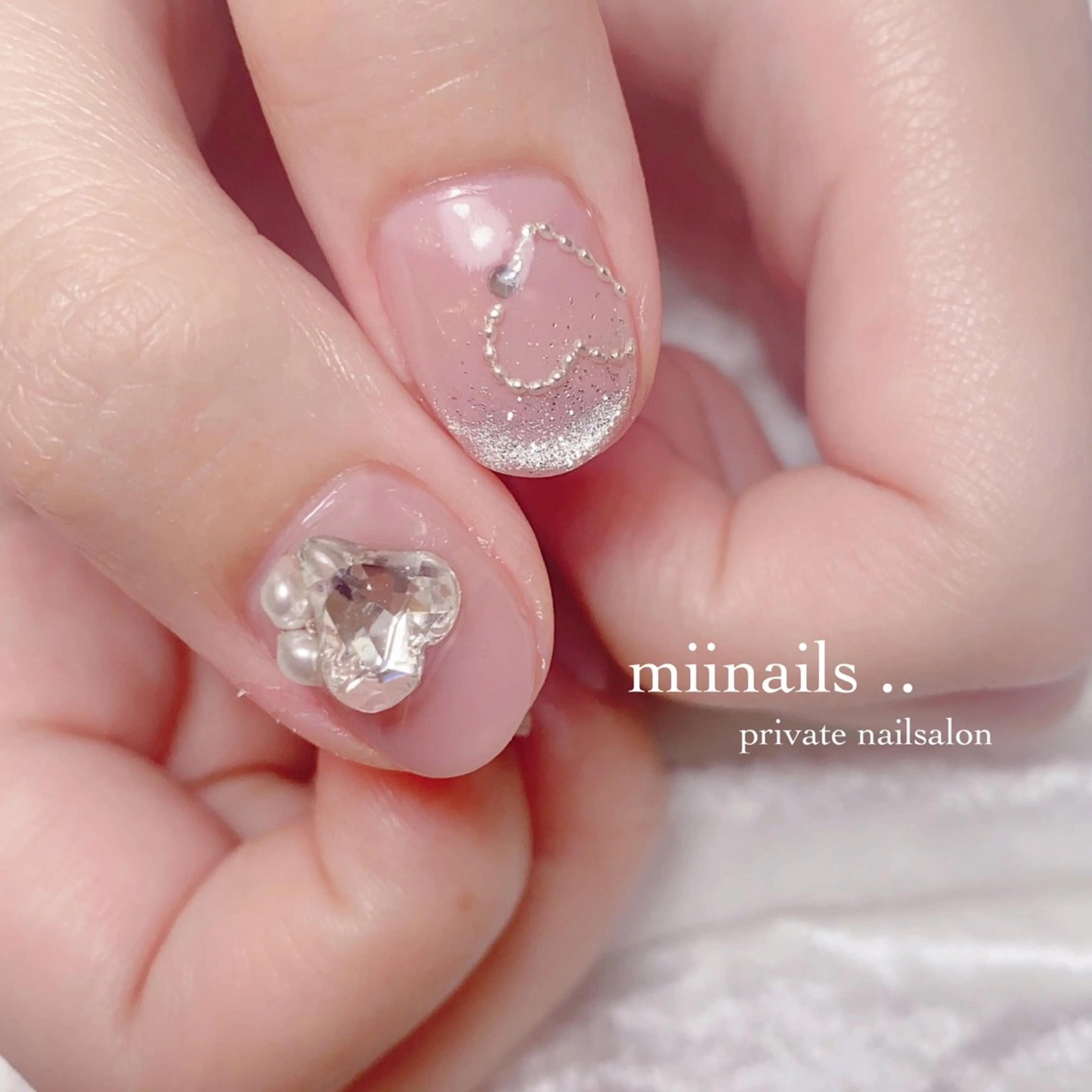 ネイル ハート 韓国ネイル ワンホンネイル ハンドネイル nailsalon miinailsのネイルデザイン
