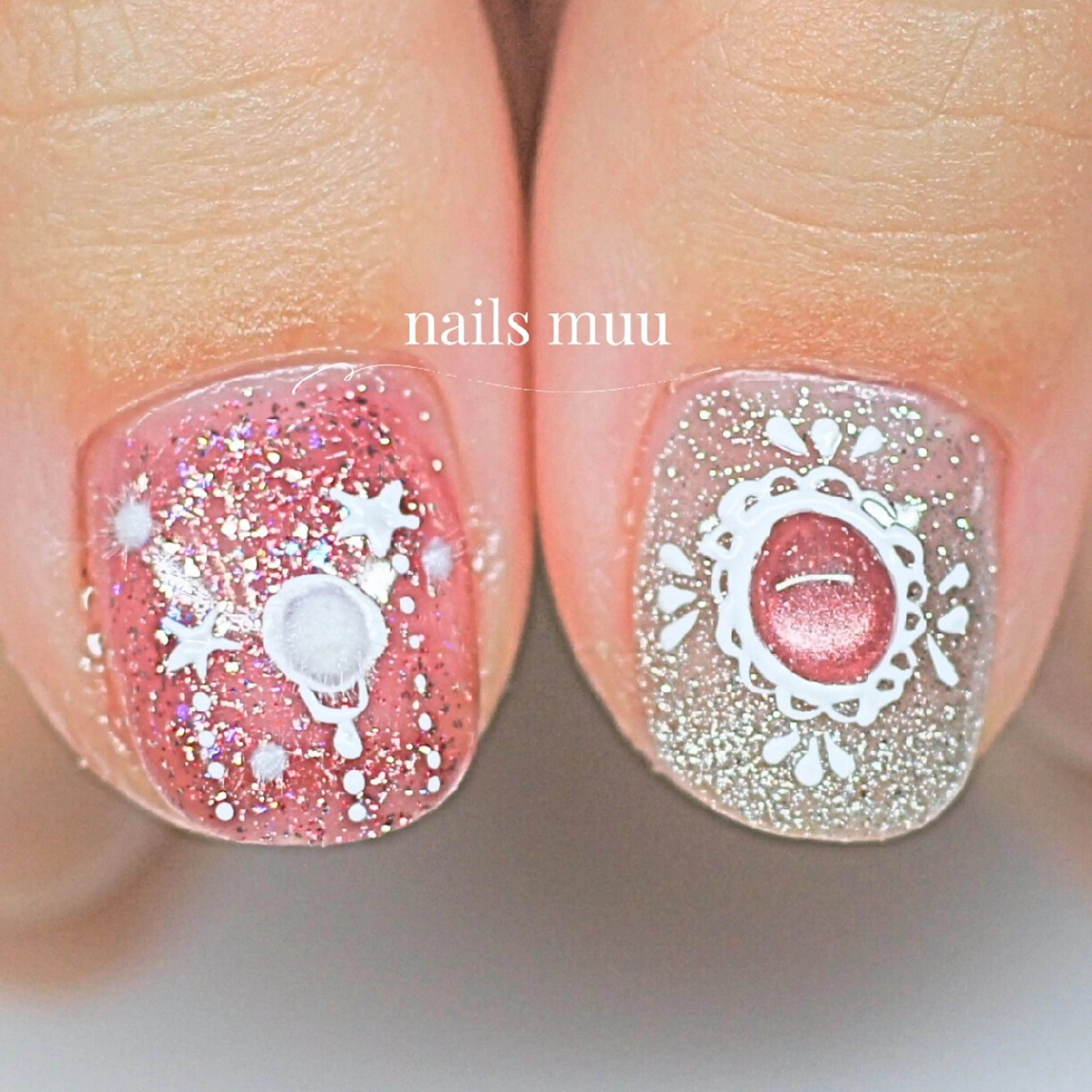 ネイル アートネイル ピンク 冬ネイル クリスマス ハンドネイル nails muu まゆのネイルデザイン