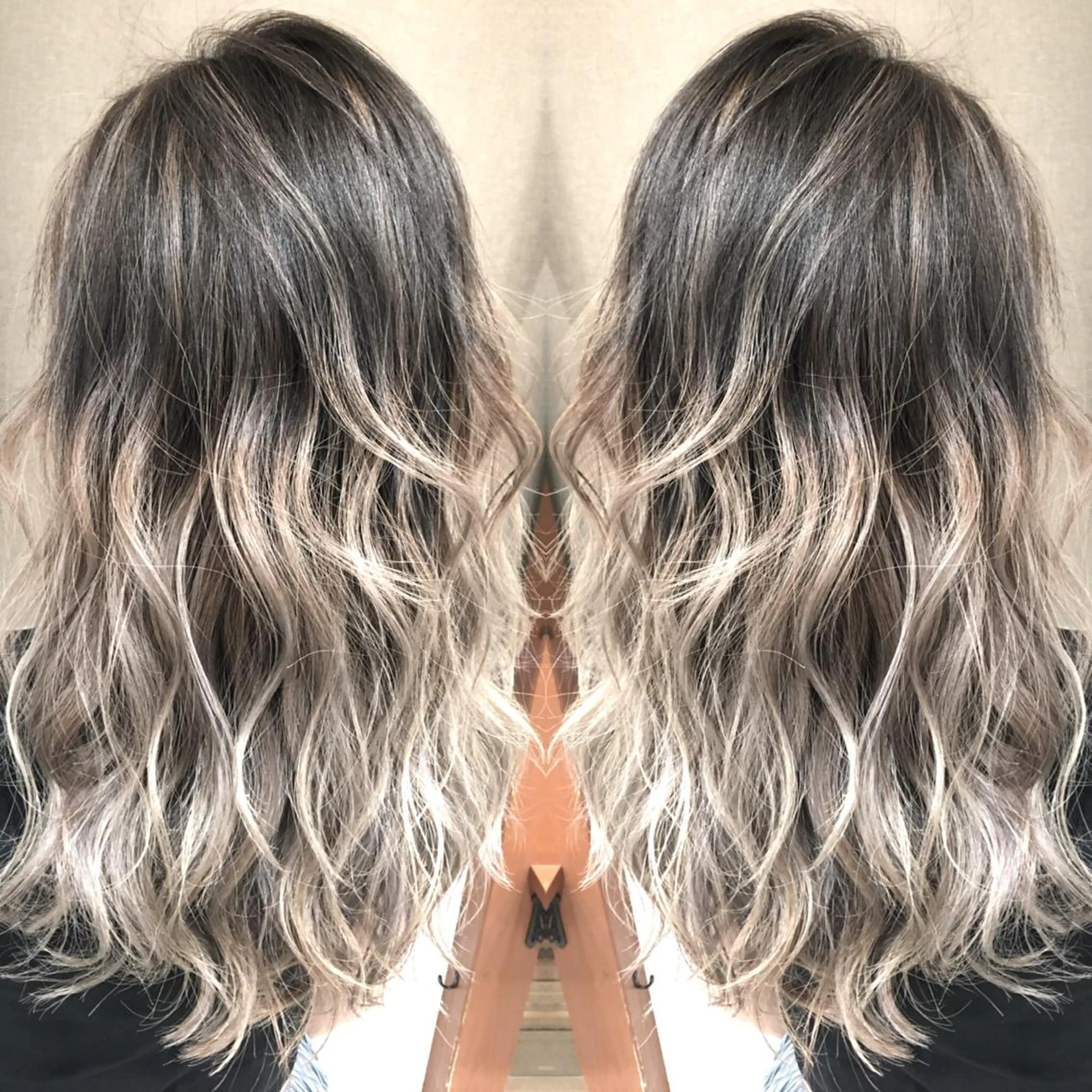 ロング カラー ネイル マツエク・マツパ バレイヤージュ シルバー レイヤーカット シルバー トリートメント 井上 一平のヘアスタイル