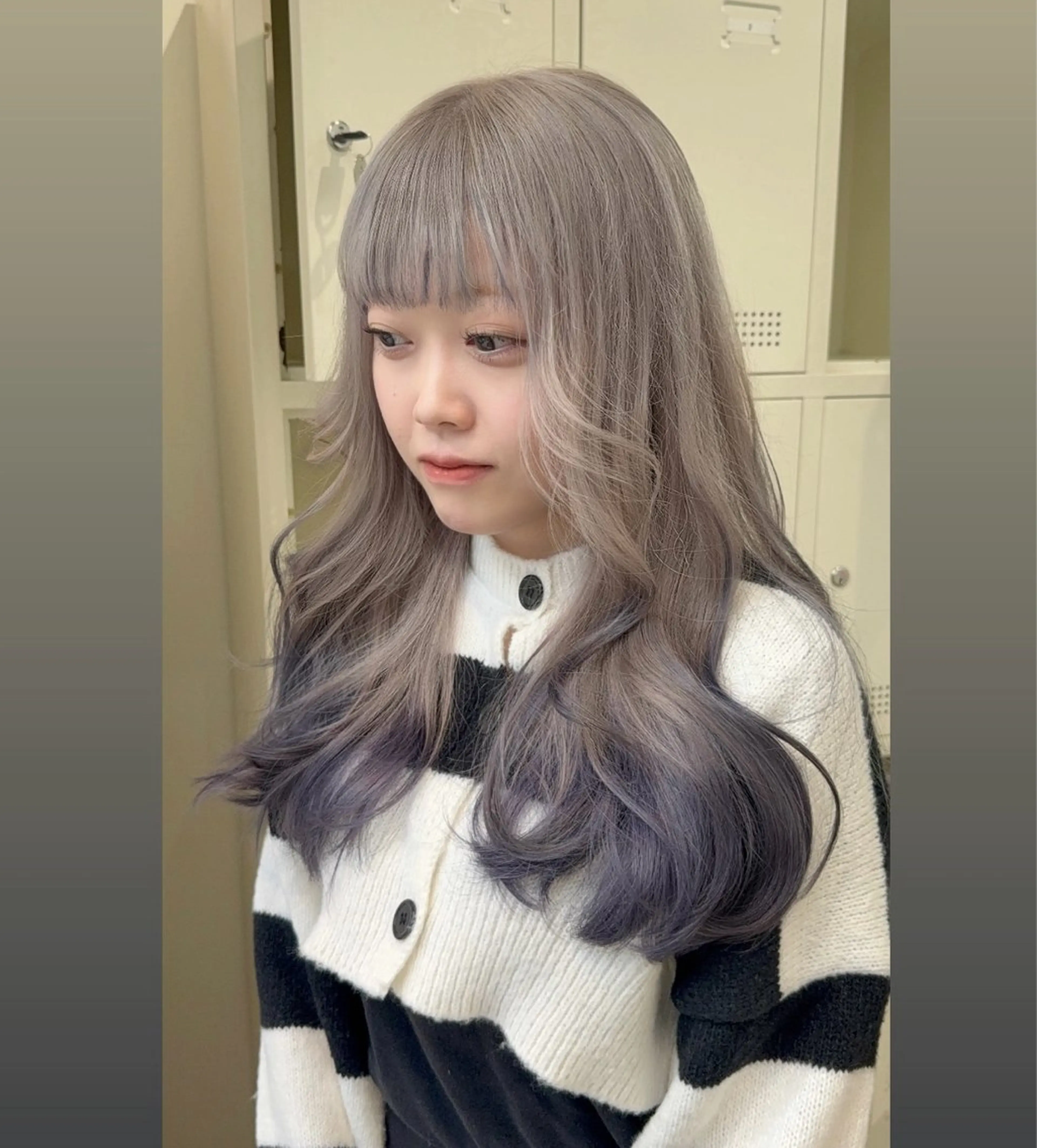 ロング カラー ベージュカラー デザインカラー ミルクティーベージュ パープルカラー カット ヘアカラー トリートメント 🦋透明感カラー /ケアブリーチ🦋のヘアスタイル