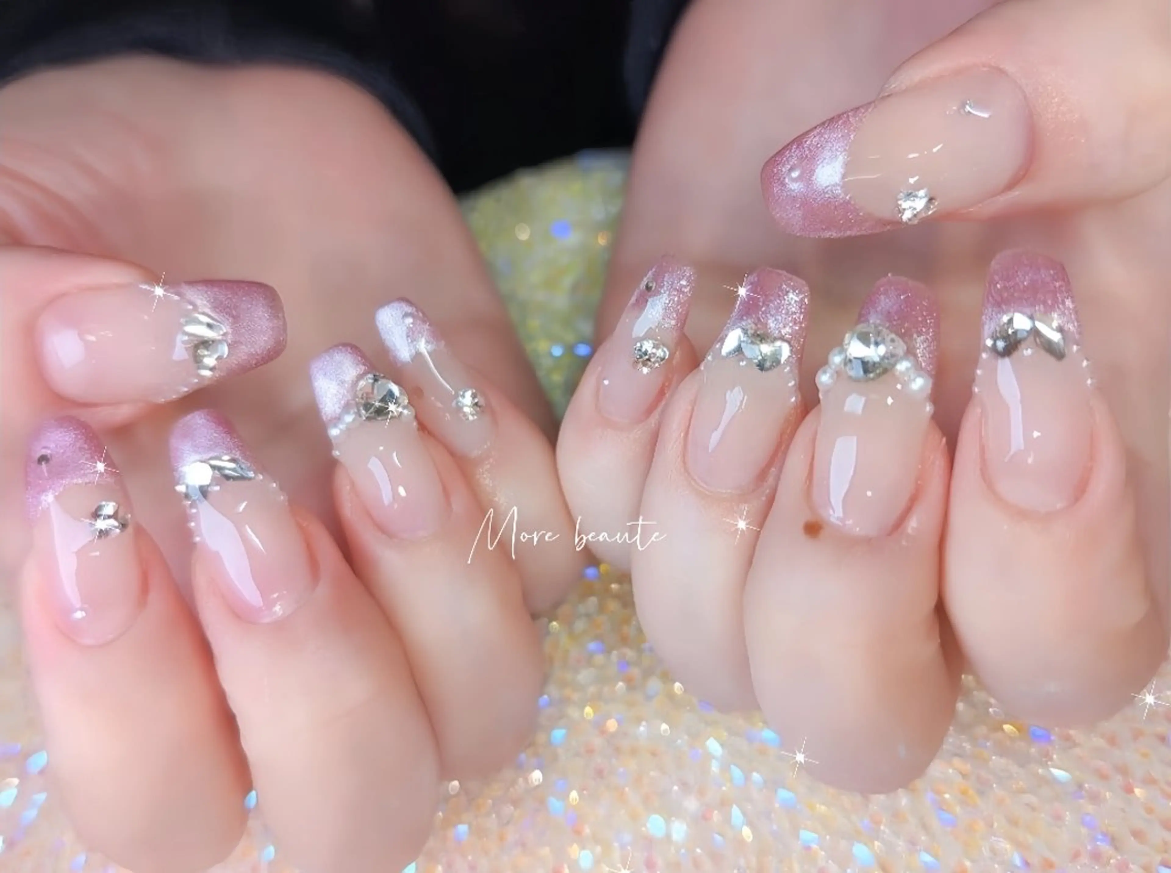ネイル 長さ出し ジェルネイル ハート 韓国ネイル マグネットネイル I LOVE ME  NAIL.｡.:*♡のネイルデザイン