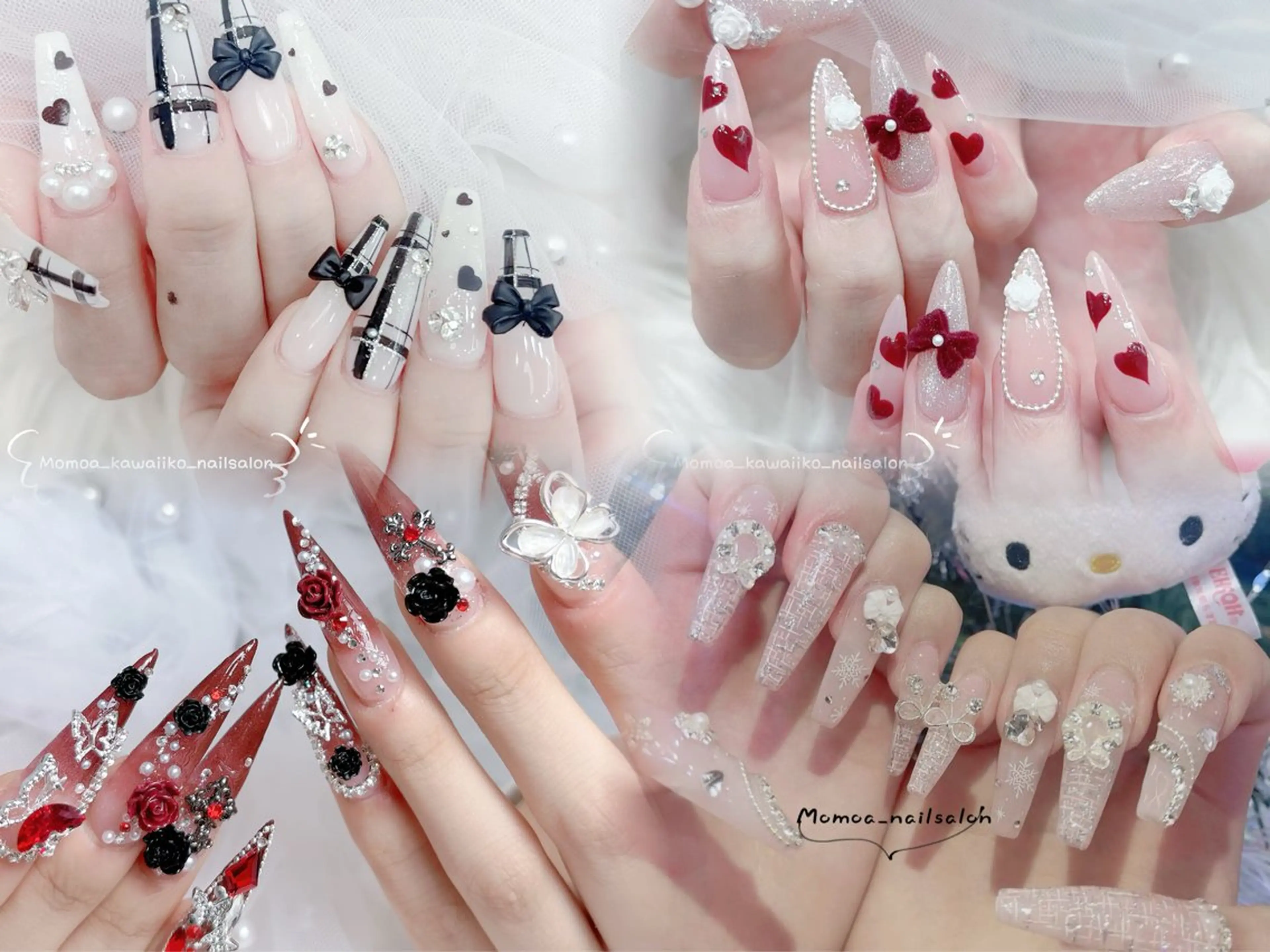 ネイル キラキラネイル 韓国ネイル スカルプネイル ハンドネイル MoMoA Nail ネイル長さ出し専門店のネイルデザイン