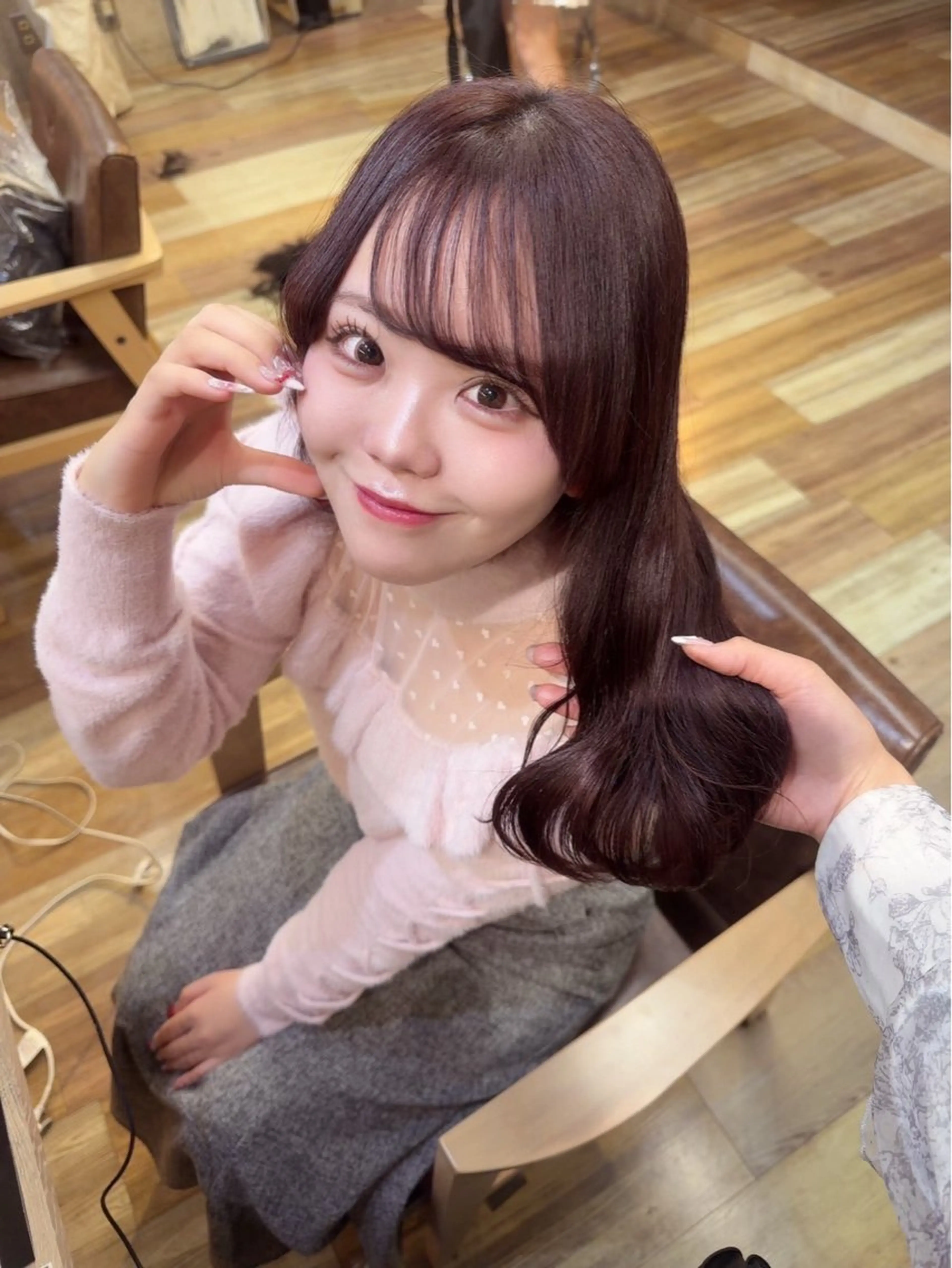 セミロング カラー ヘアカラー ブリーチなしダブル カラー💞みどりのヘアスタイル