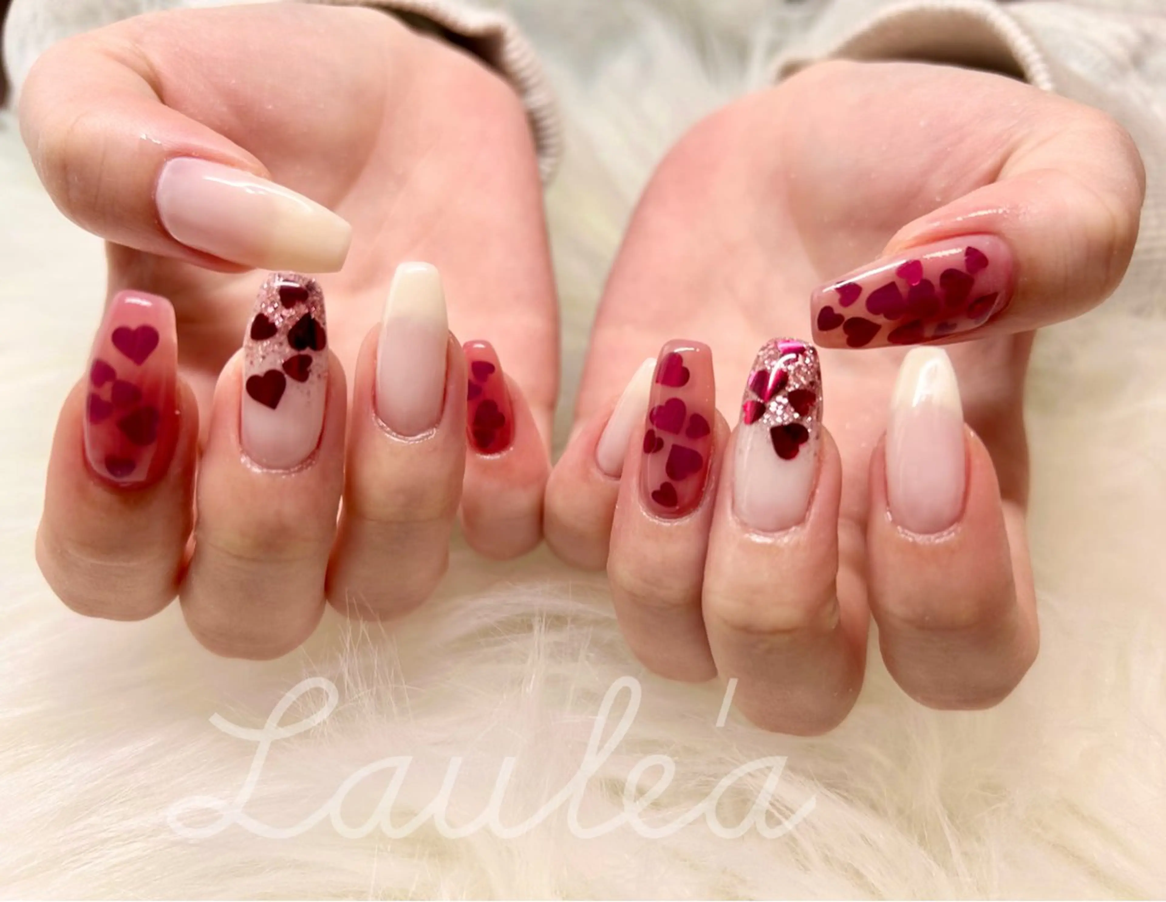 ネイル ハート ハンドネイル Laule'a ayaのネイルデザイン