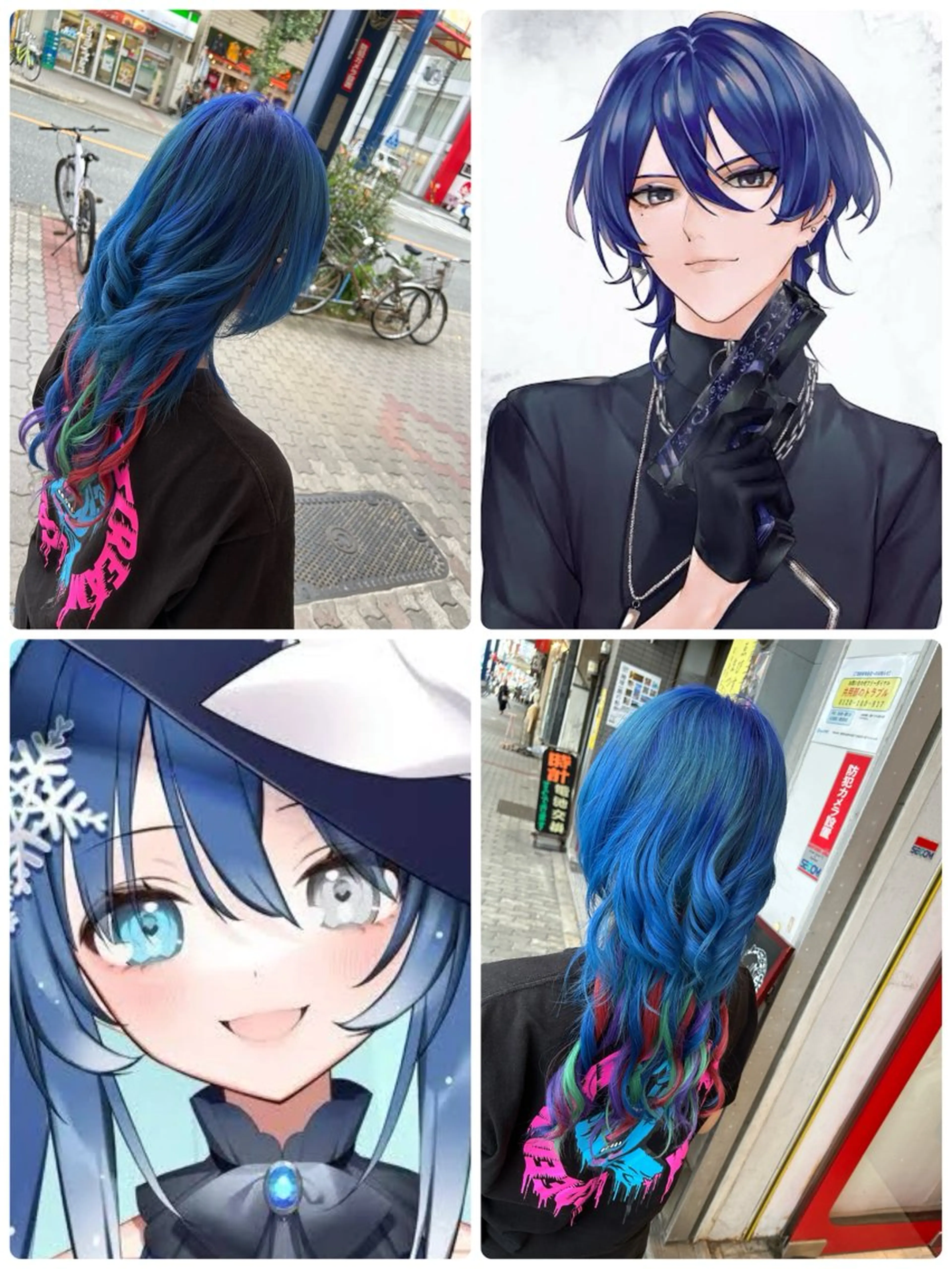 セミロング カラー ヘアアレンジ ブルーカラー 今村公介 ブリーチ特化、派手髪のヘアスタイル