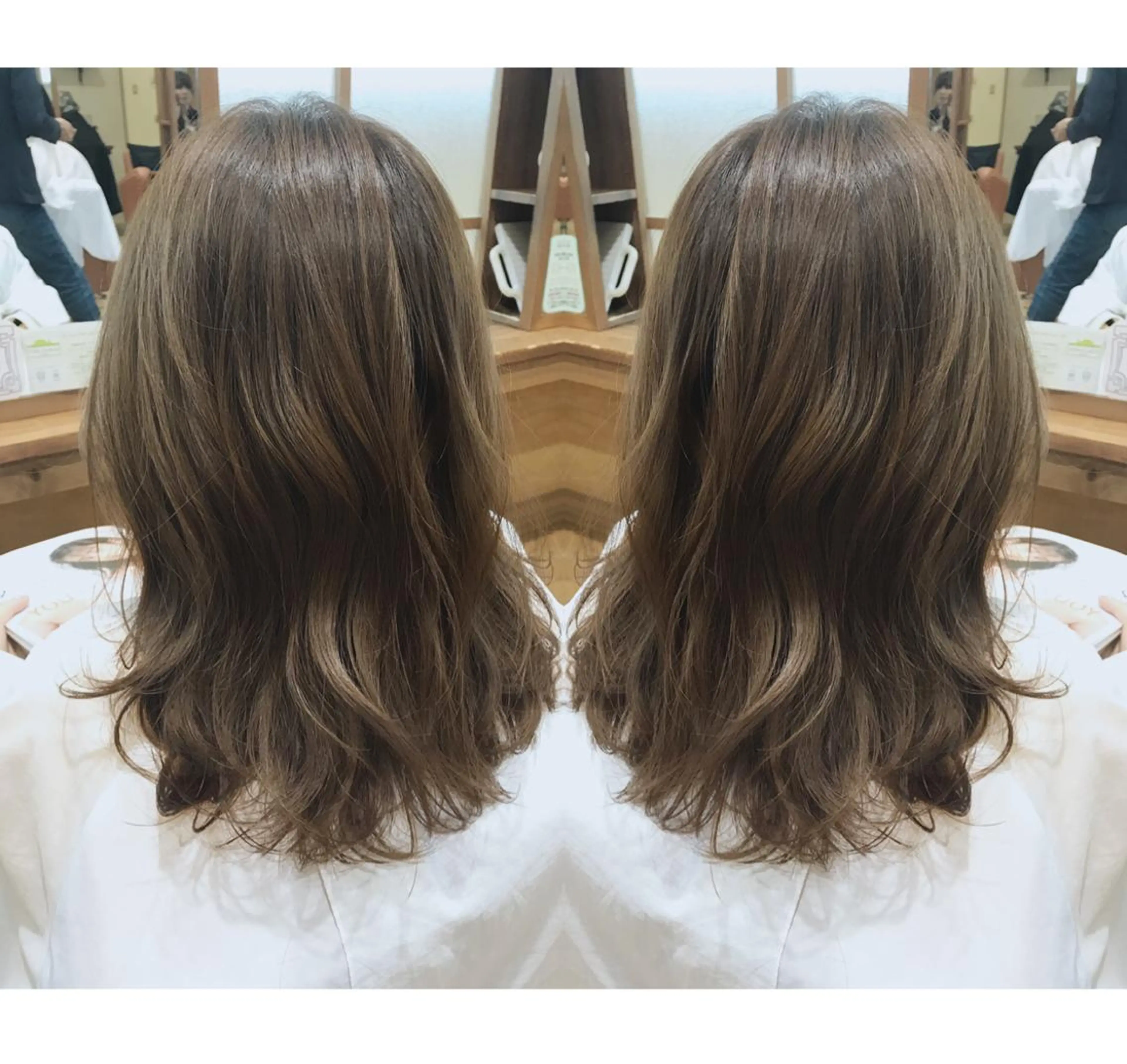 セミロング カラー ブリーチ グレージュ ミント ブリーチなしカラー SR真美ケ丘店所属・奥田 真二のヘアスタイル