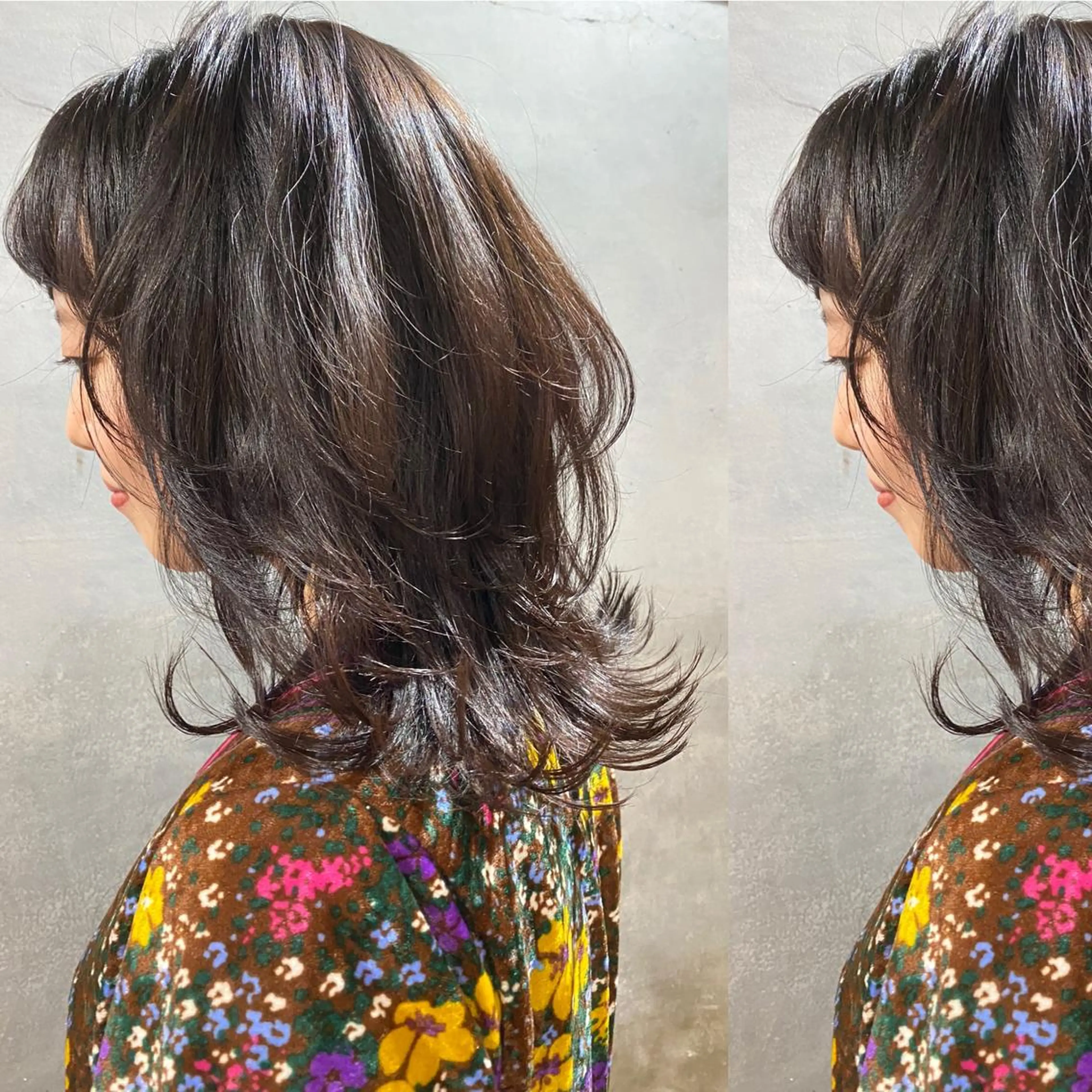 ミディアム カラー ウルフカット カット ヘアカラー トリートメント ツキノキ ミナのヘアスタイル