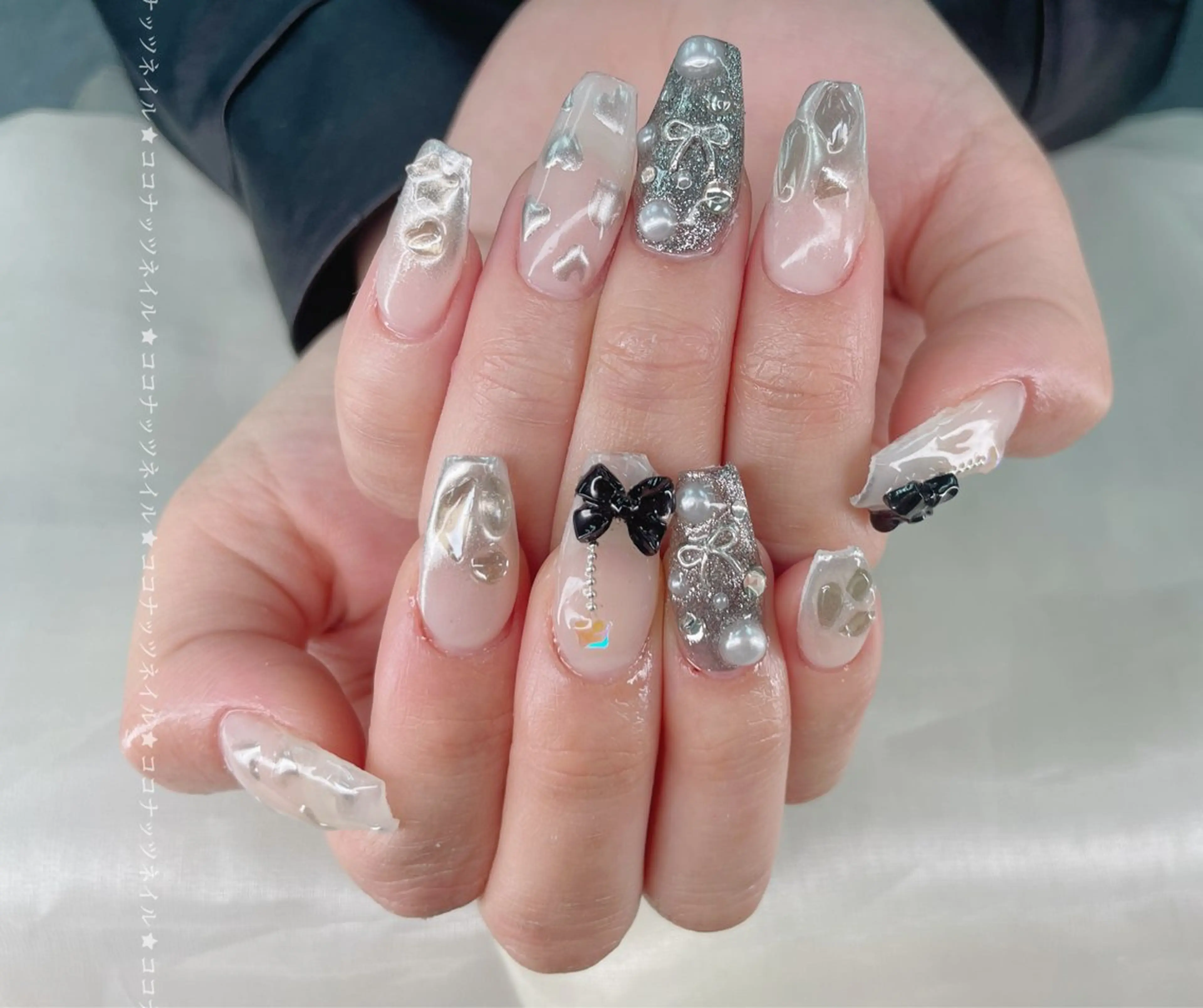 ネイル べっ甲ネイル フレンチネイル キラキラネイル マグネットネイル 大理石ネイル(マーブル) ハンドネイル 神田 ココナッツのネイルデザイン