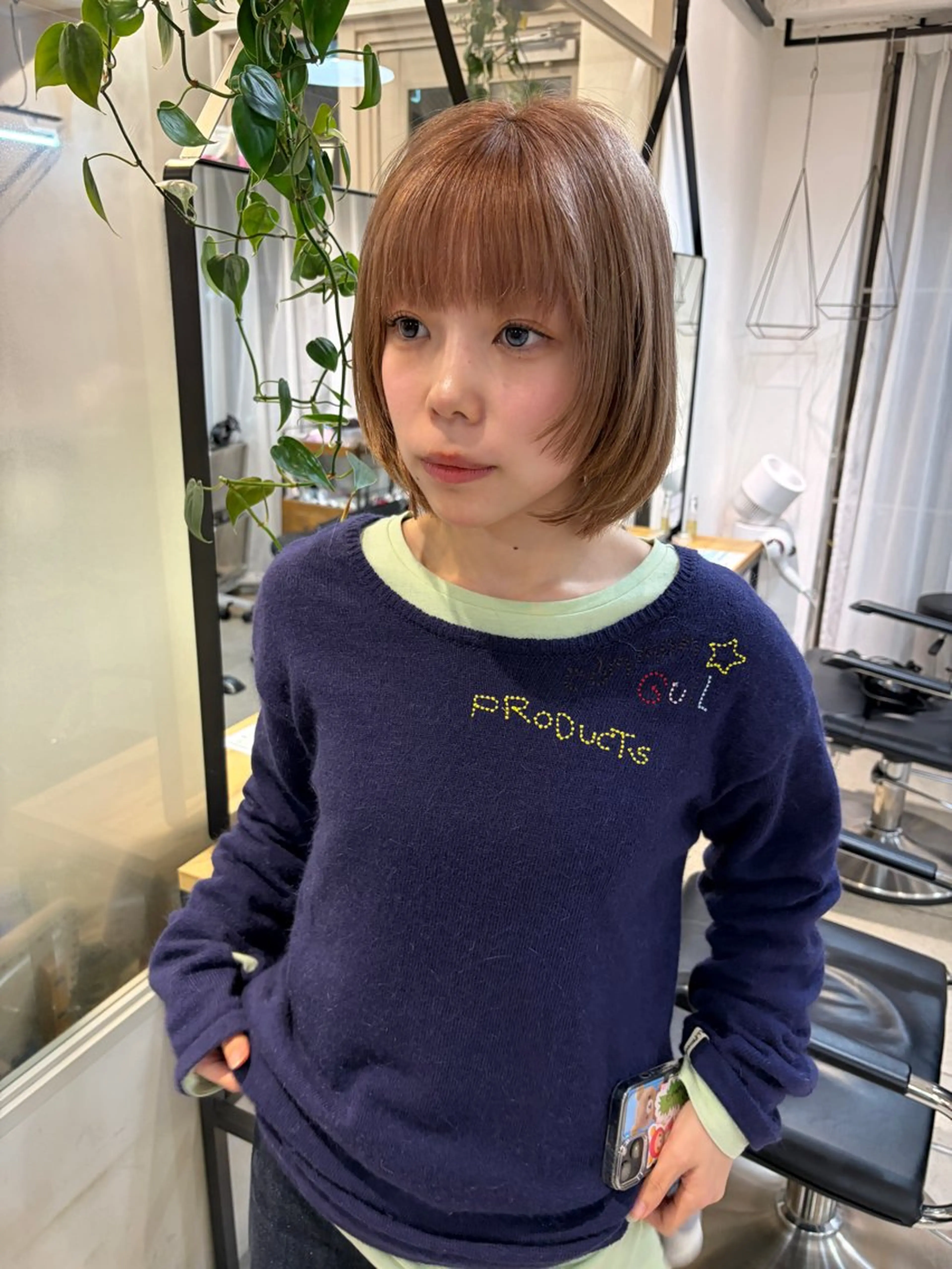 ミディアム カラー ブリーチ ダブルカラー カット ヘアカラー トリートメント 赤み消しカラー/ オリーブ/トモキのヘアスタイル