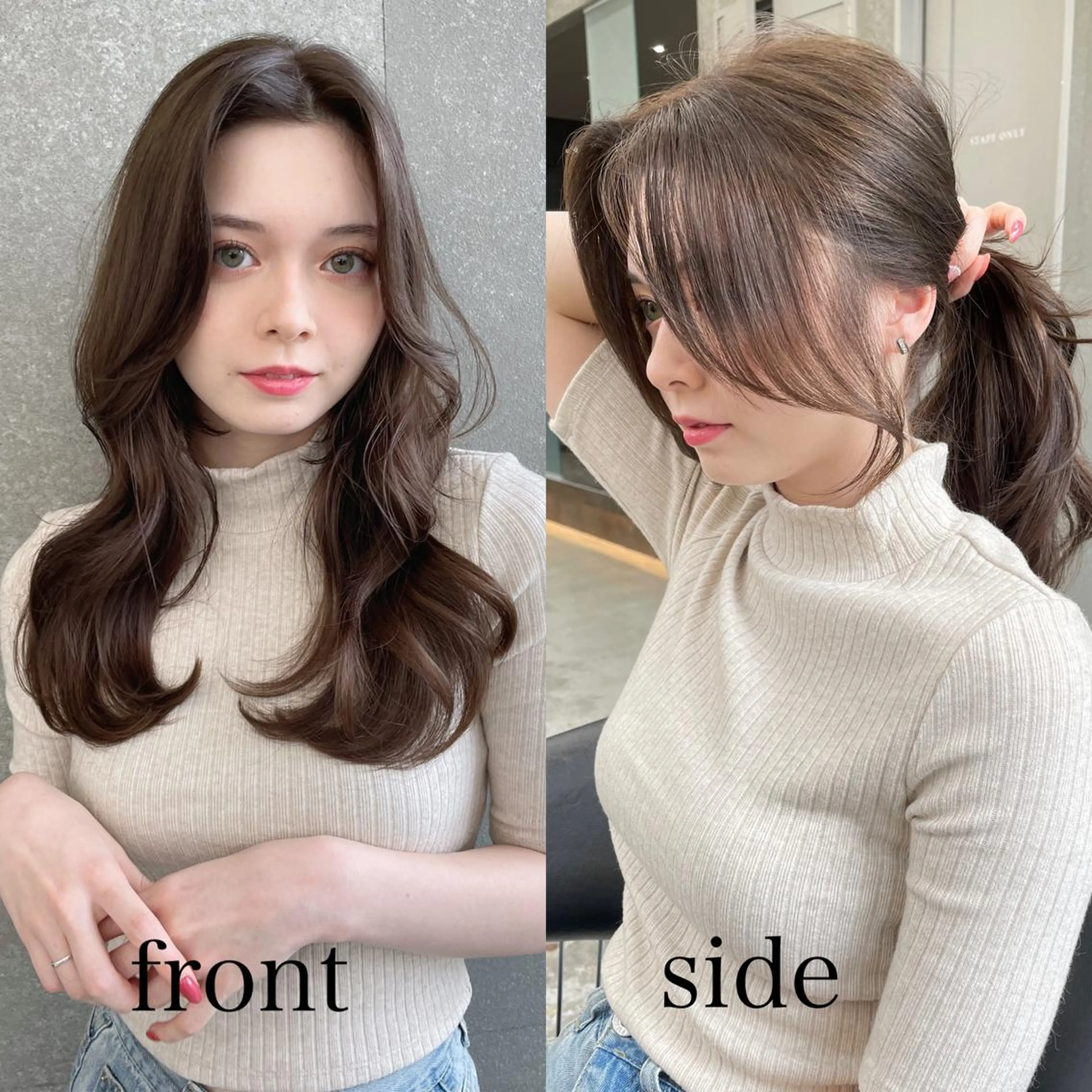 セミロング カット ヘアカラー トリートメント 山本翔一郎 韓国顔周りレイヤーのヘアスタイル