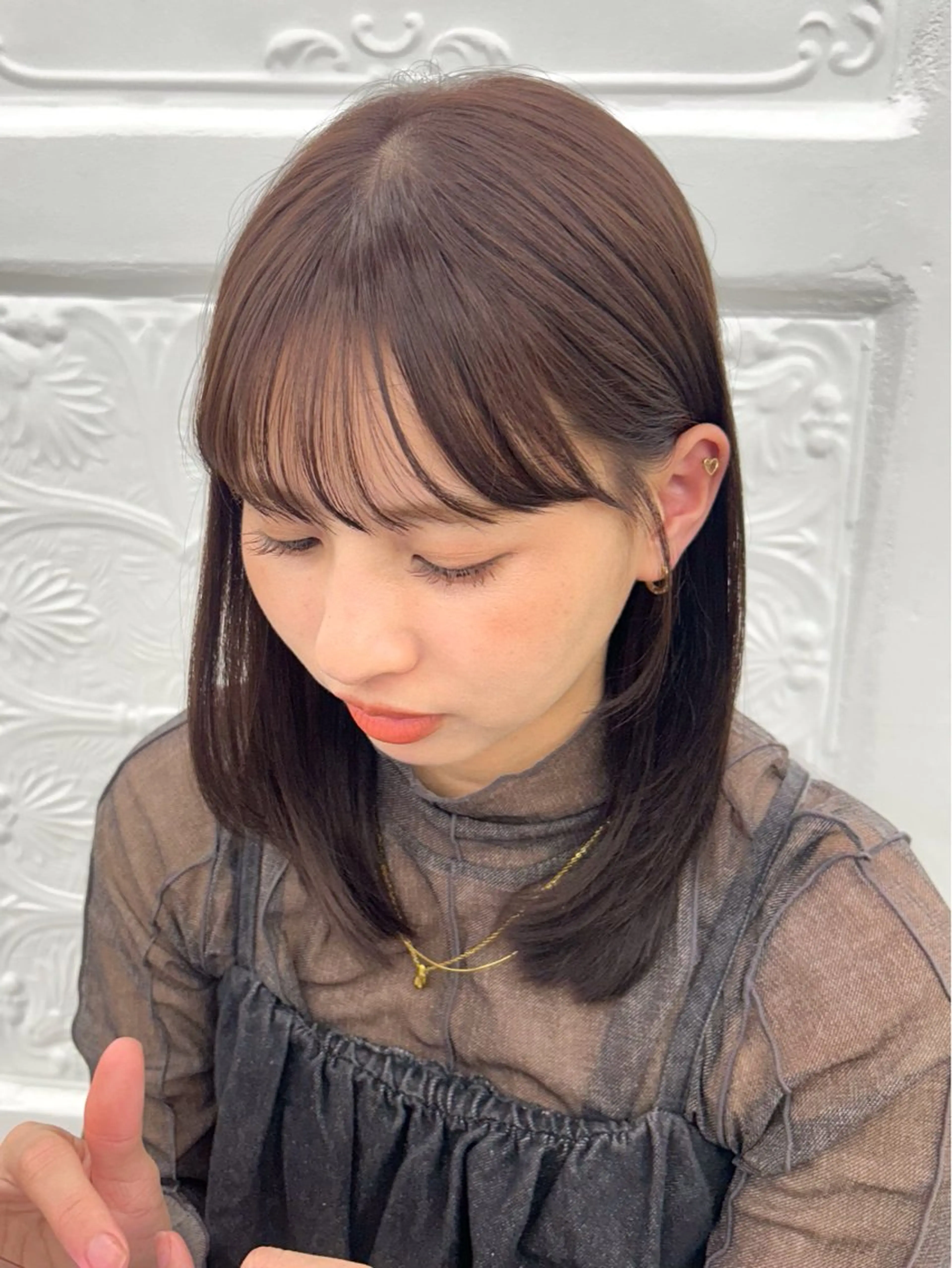 セミロング カラー レイヤー/ボブ/透明 感カラー/佐藤奈由のヘアスタイル