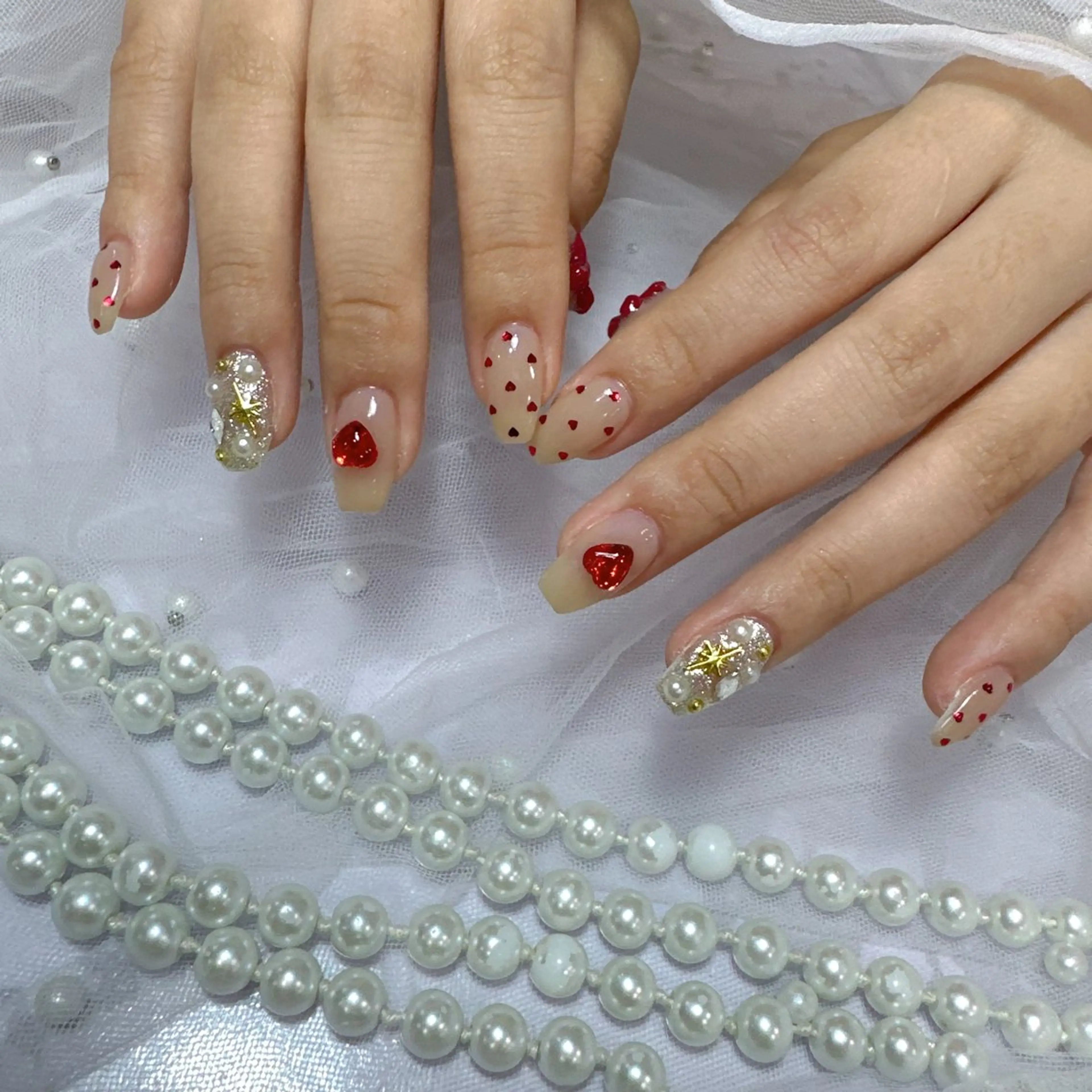 ネイル アートネイル フラッシュネイル フレンチネイル ジェルネイル ガラスフレンチ ハンドネイル You&Me Miyuのネイルデザイン