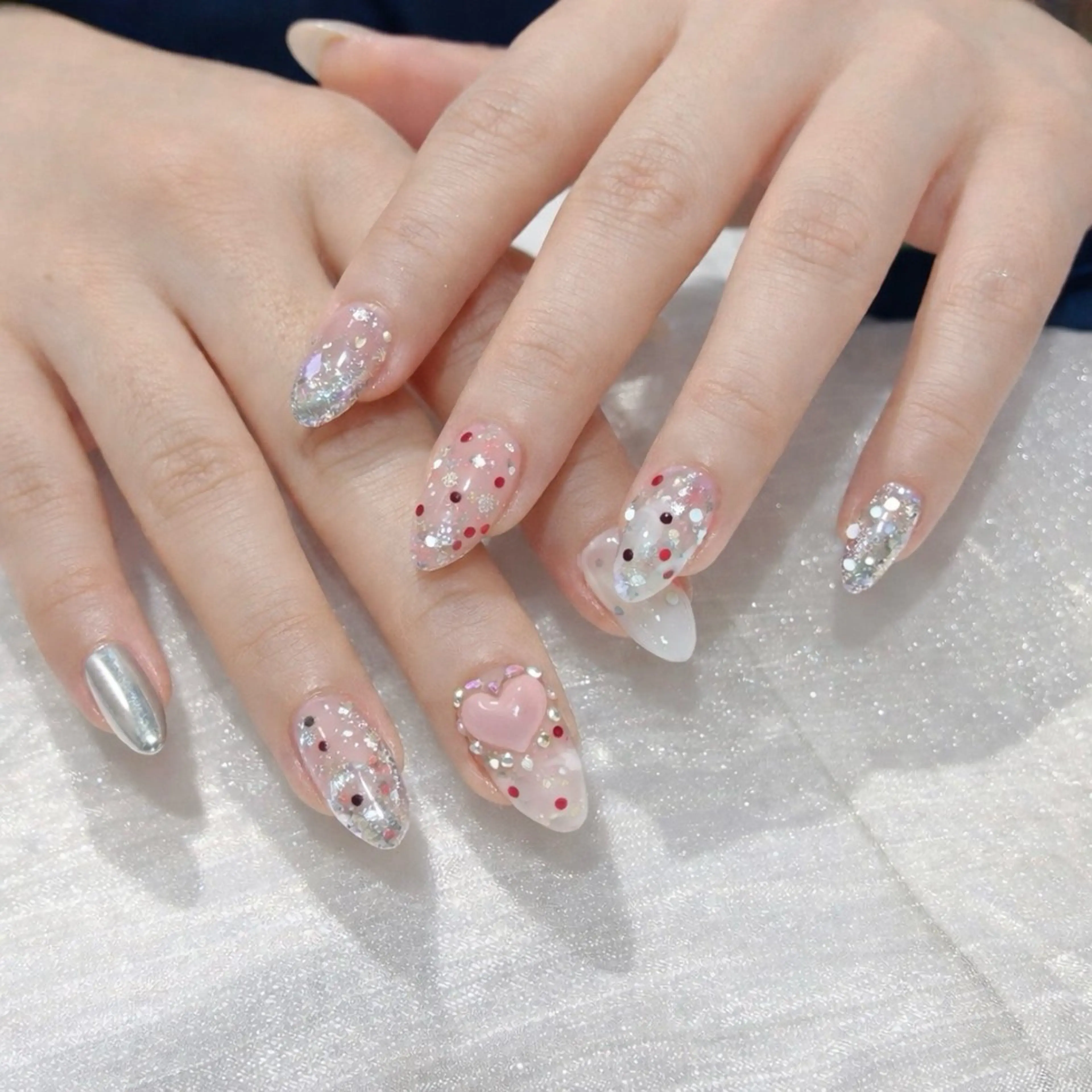 💗【¥5,990】韓国ガーリー♡ちゅるんシアーピンク×ドット（オフ無料／パラジェル・フィルイン対応）の写真