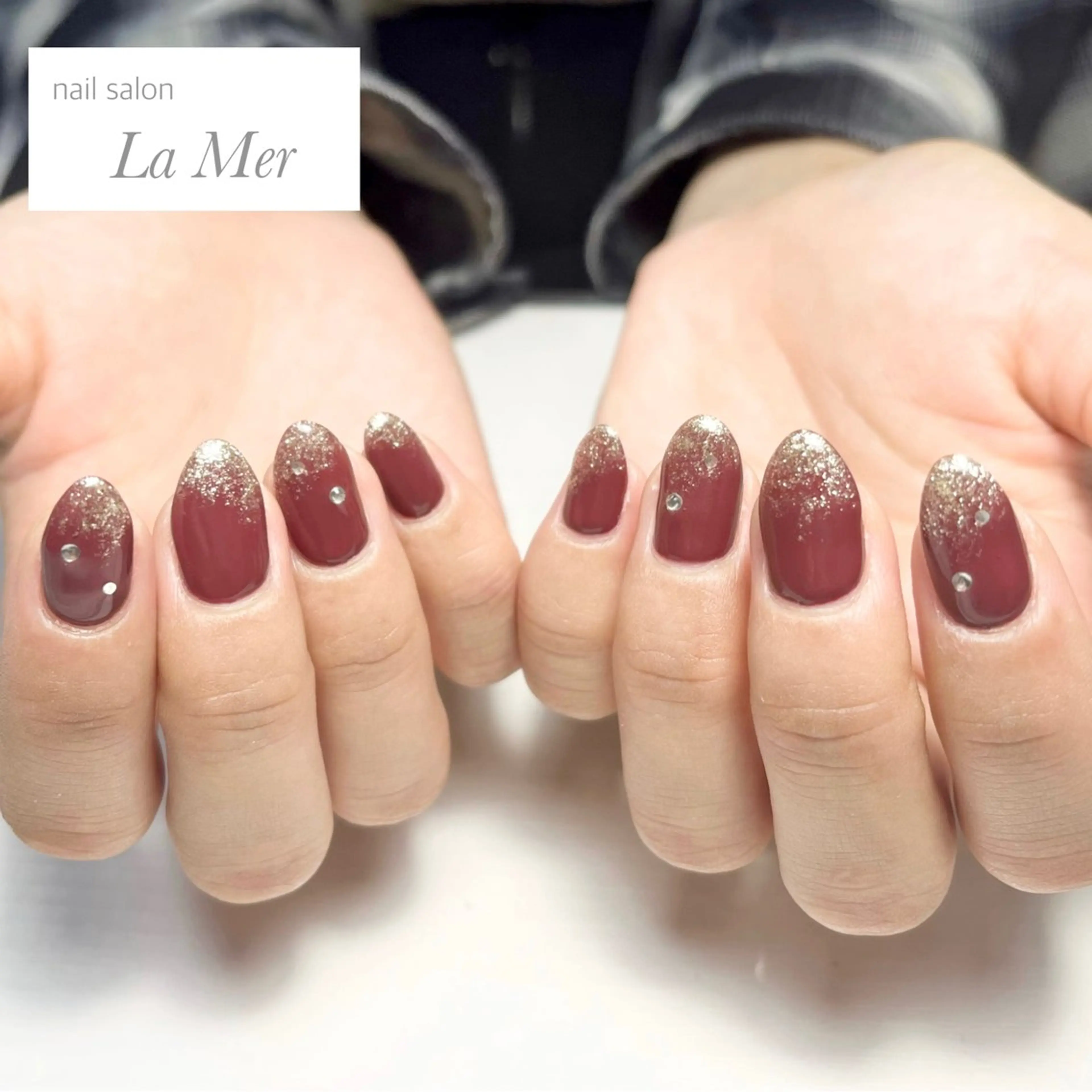 ネイル ボルドー ジェルネイル キラキラネイル ラメ(グリッター) ワンカラーネイル nailsalon La Merのネイルデザイン