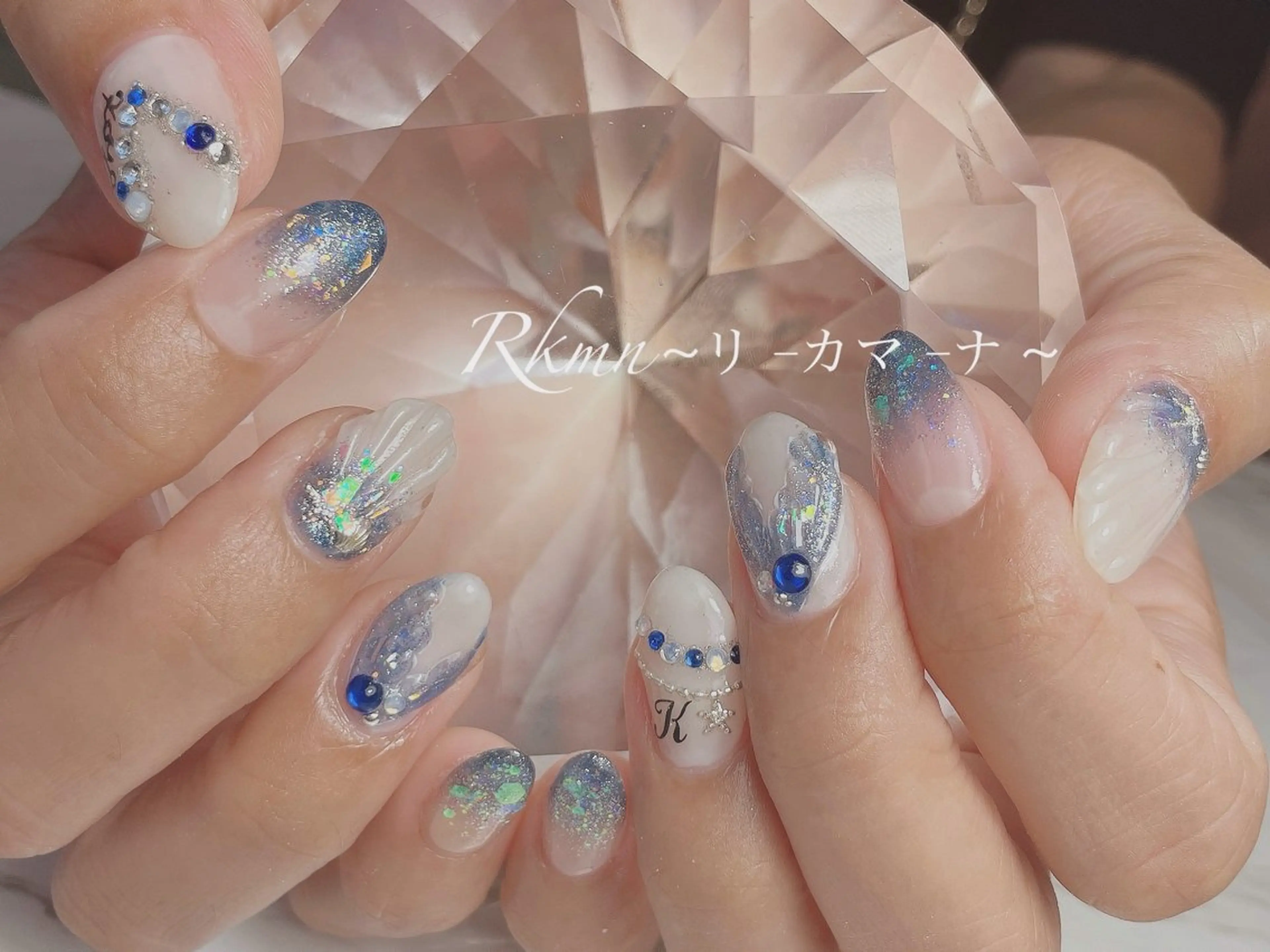 ネイル アートネイル ブルー 春ネイル ハンドネイル フットネイル ハンドケア Rkmn ~リ-カマ-ナ~のネイルデザイン