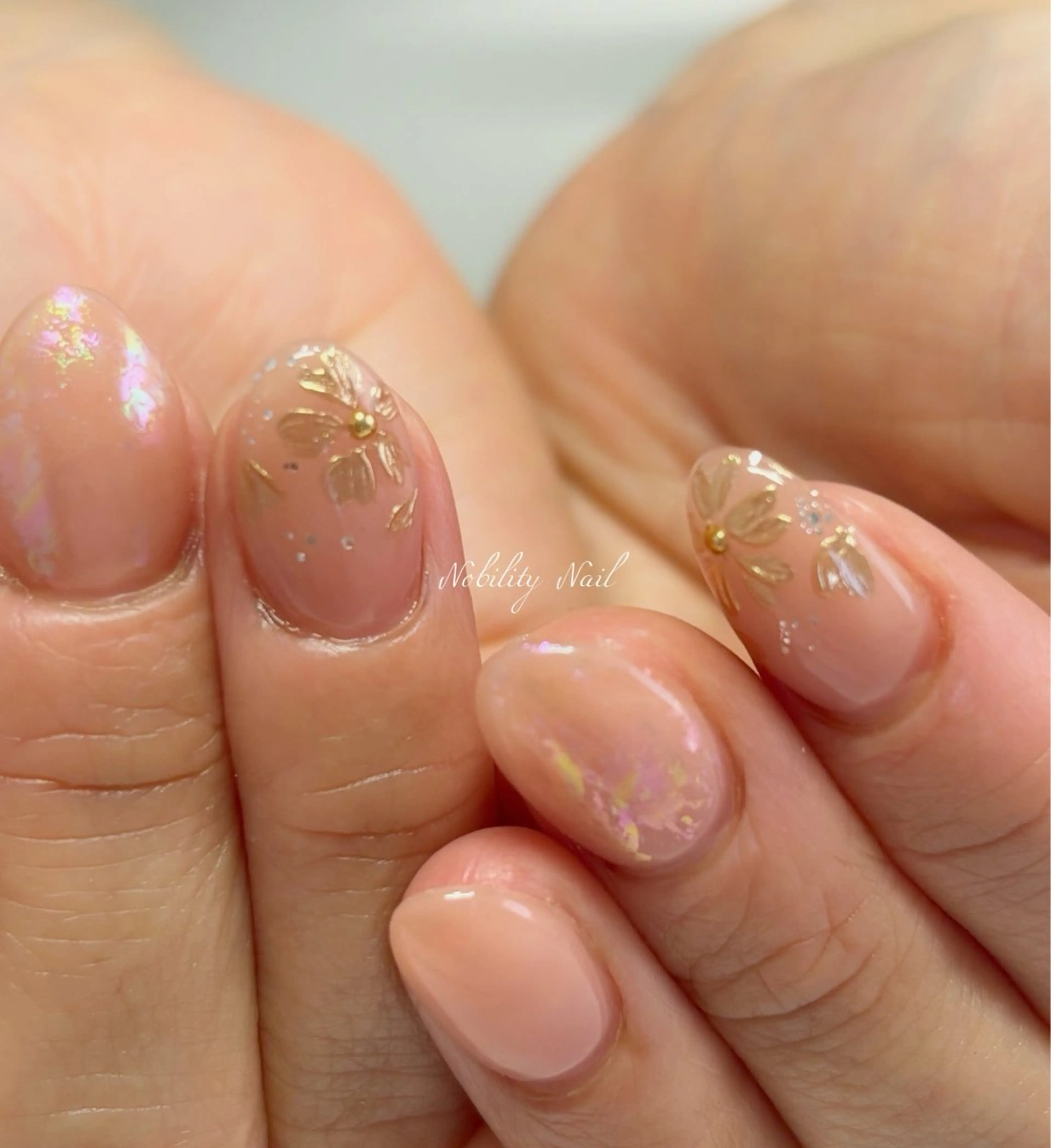 ネイル アートネイル 桜ネイル ジェルネイル ミラーネイル ネイルサロンNobilityNail所属・風口 麻由子のネイルデザイン