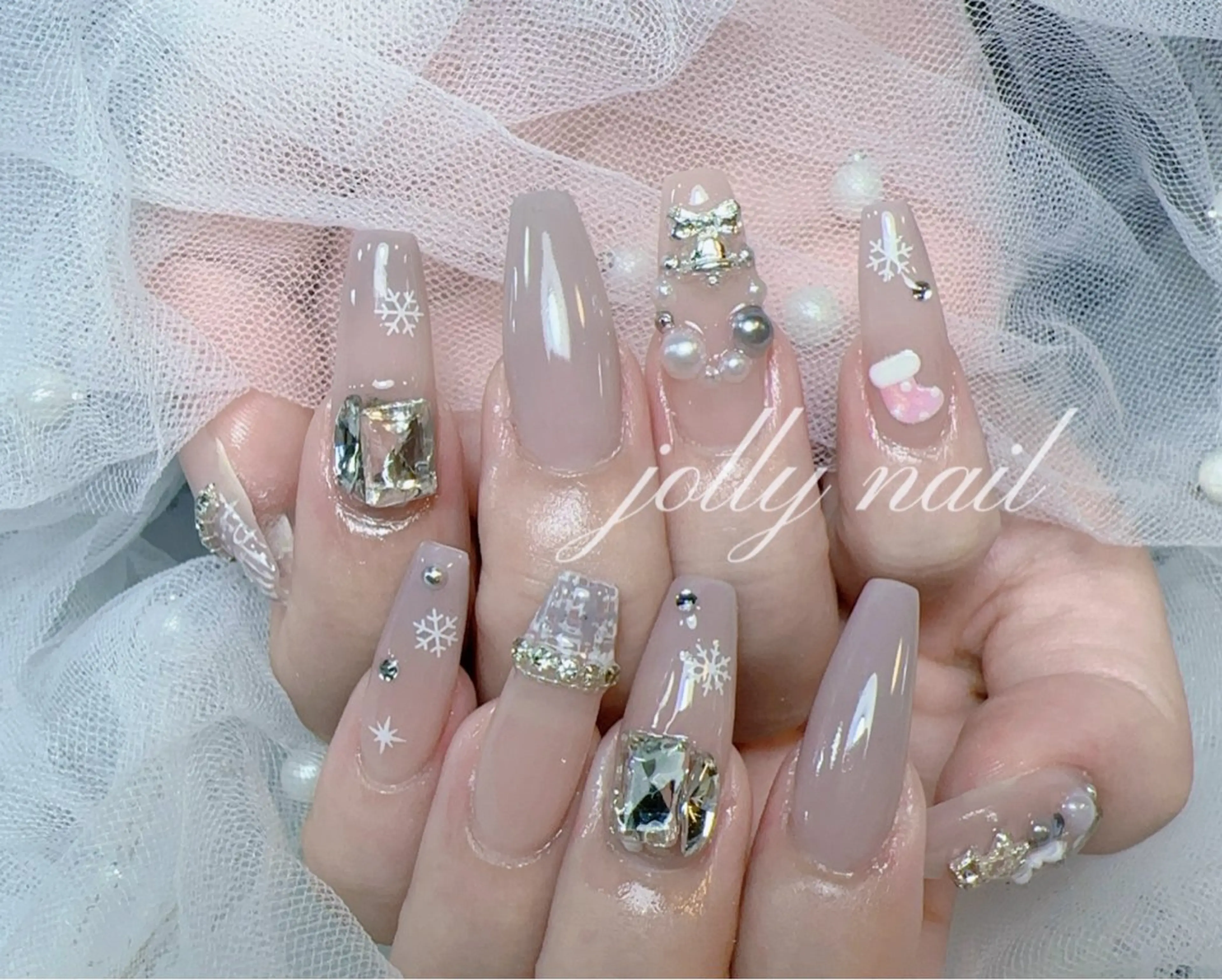 ネイル ハンドネイル Jolly チップ長さだしのネイルデザイン