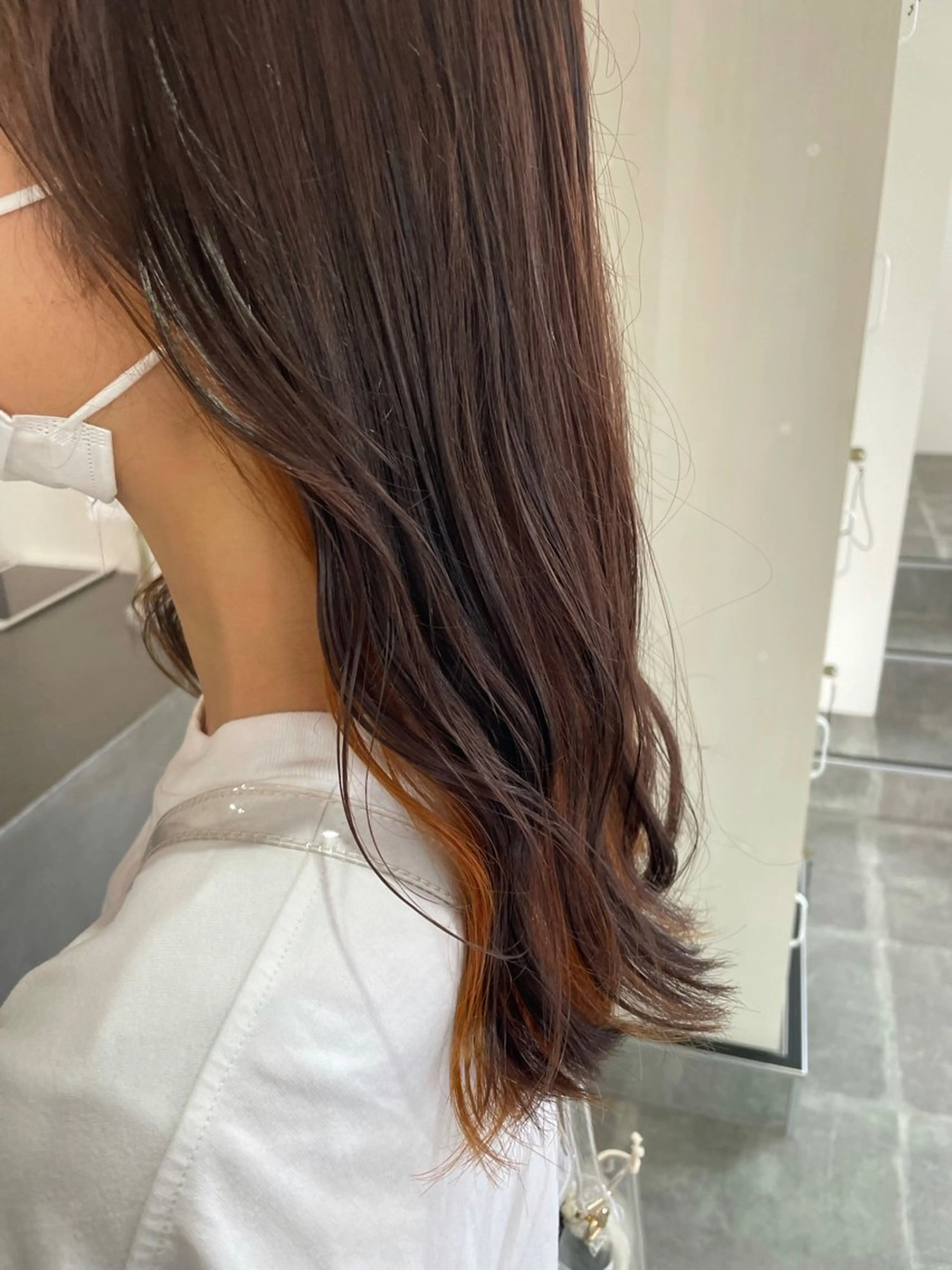 ロング カラー インナーカラー オレンジ カット ヘアカラー トリートメント ヘッドスパ miyu/完全個室 /髪質改善のヘアスタイル