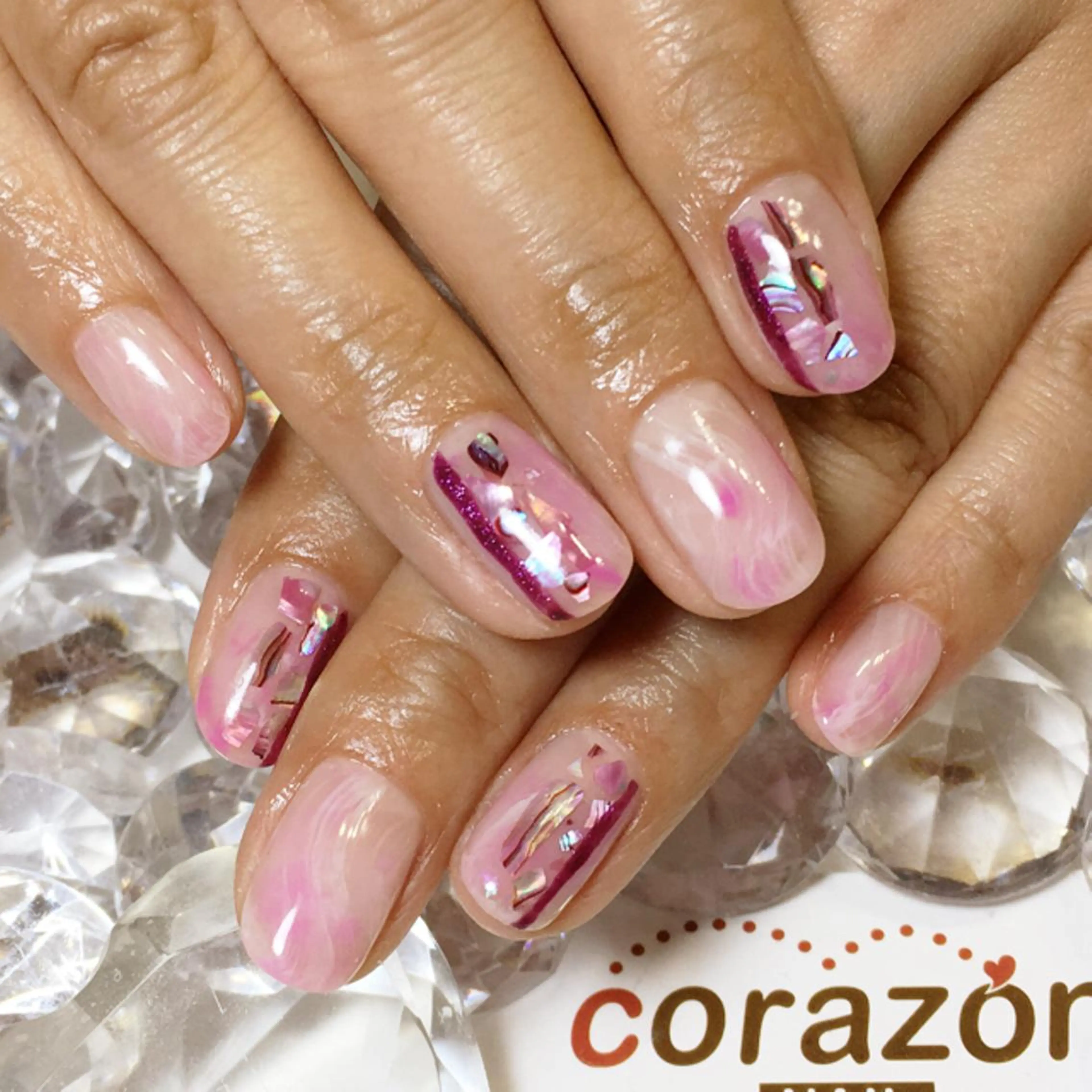 ネイル アートネイル クリアネイル ピンク ストーンネイル corazon所属・ネイリスト aicoのネイルデザイン