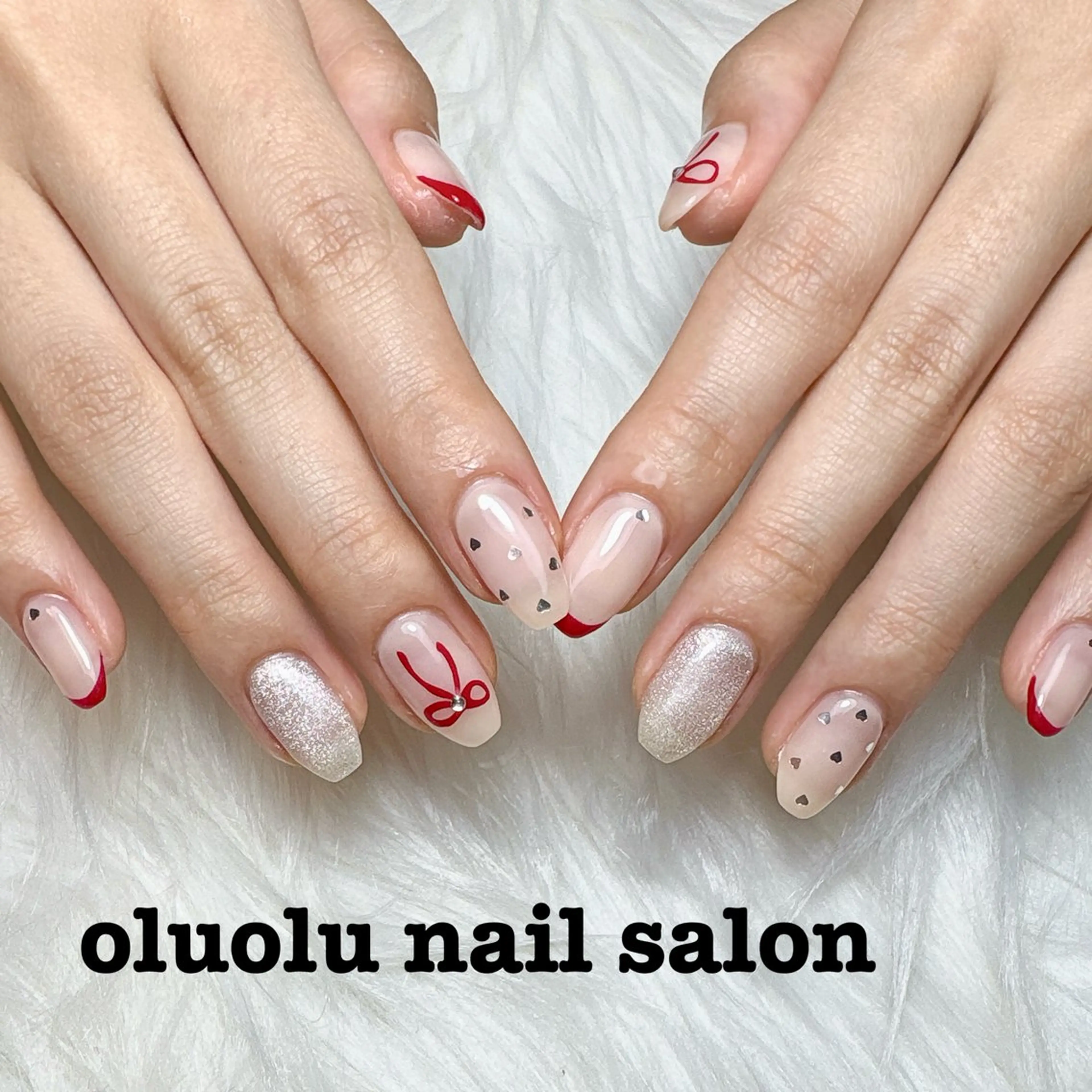 ネイル 韓国ネイル リボン oluolu nailsalonのネイルデザイン