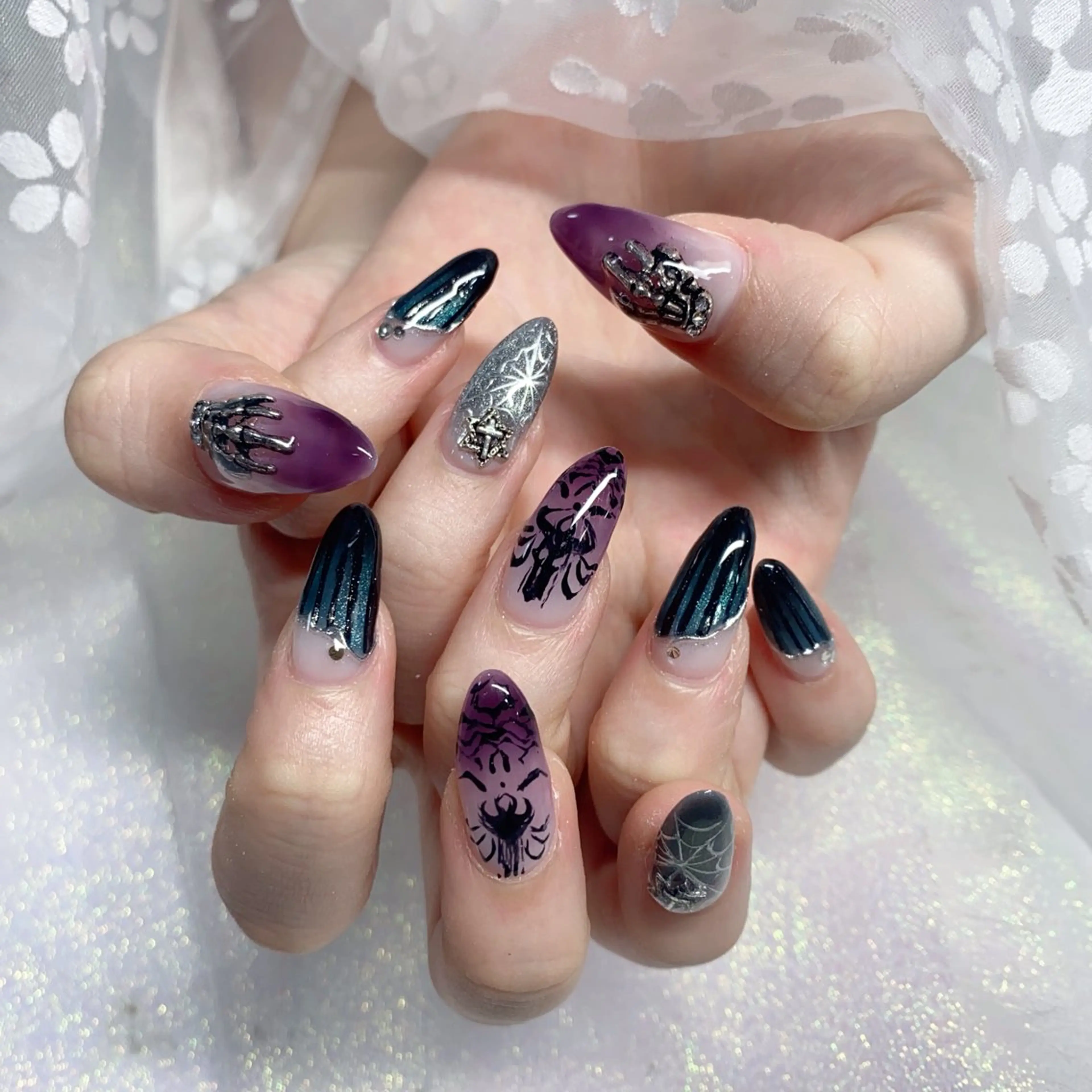 ネイル 長さ出し ジェルネイル キラキラネイル 大理石ネイル(マーブル) ニュアンスネイル Morpho nailのネイルデザイン