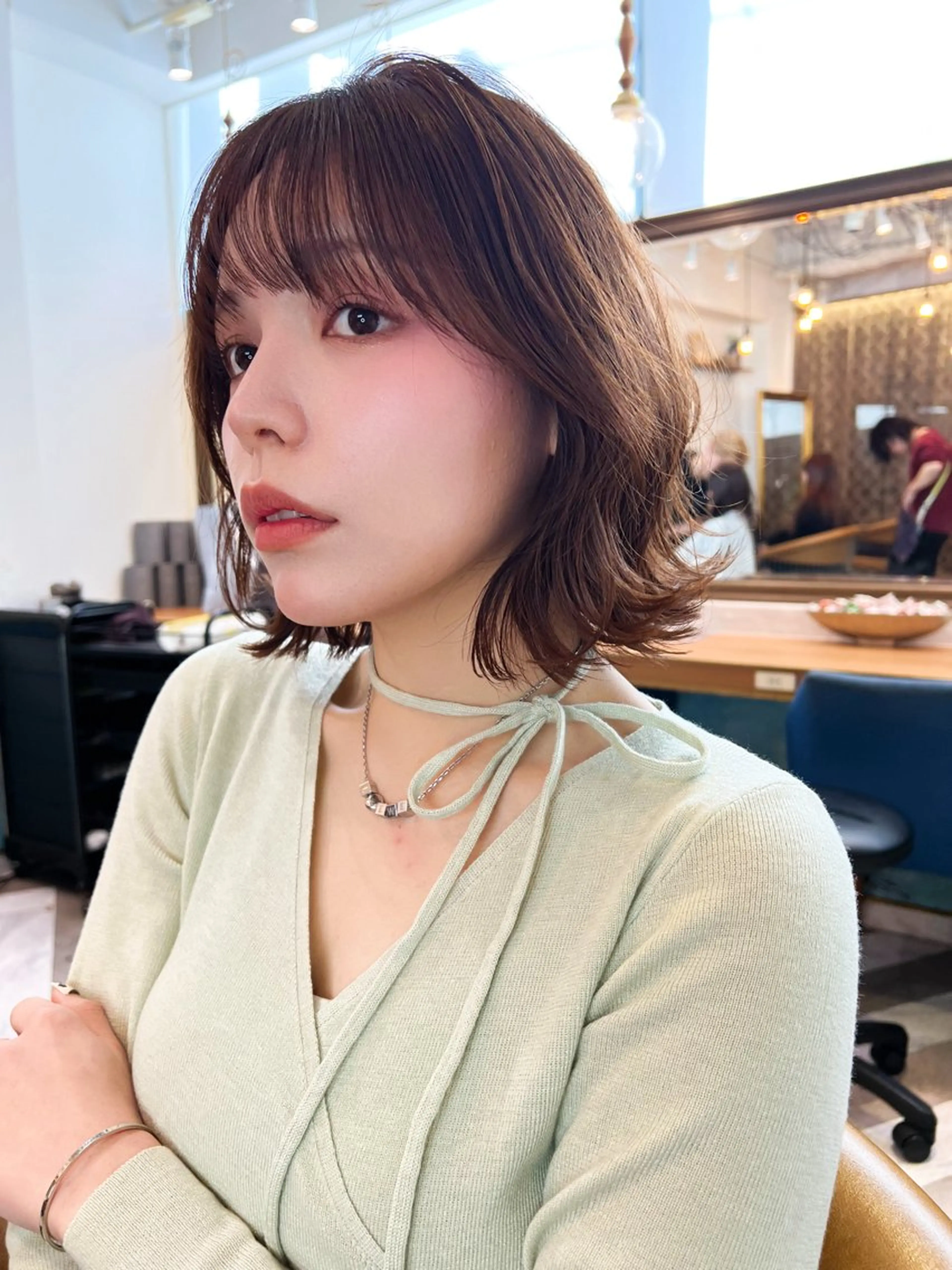 ミディアム カラー ボブレイヤー ボブ くびれヘア レイヤーカット カット ヘアカラー トリートメント ‎🤍レイヤー/ 縮毛矯正🖤菊池瑛士のヘアスタイル