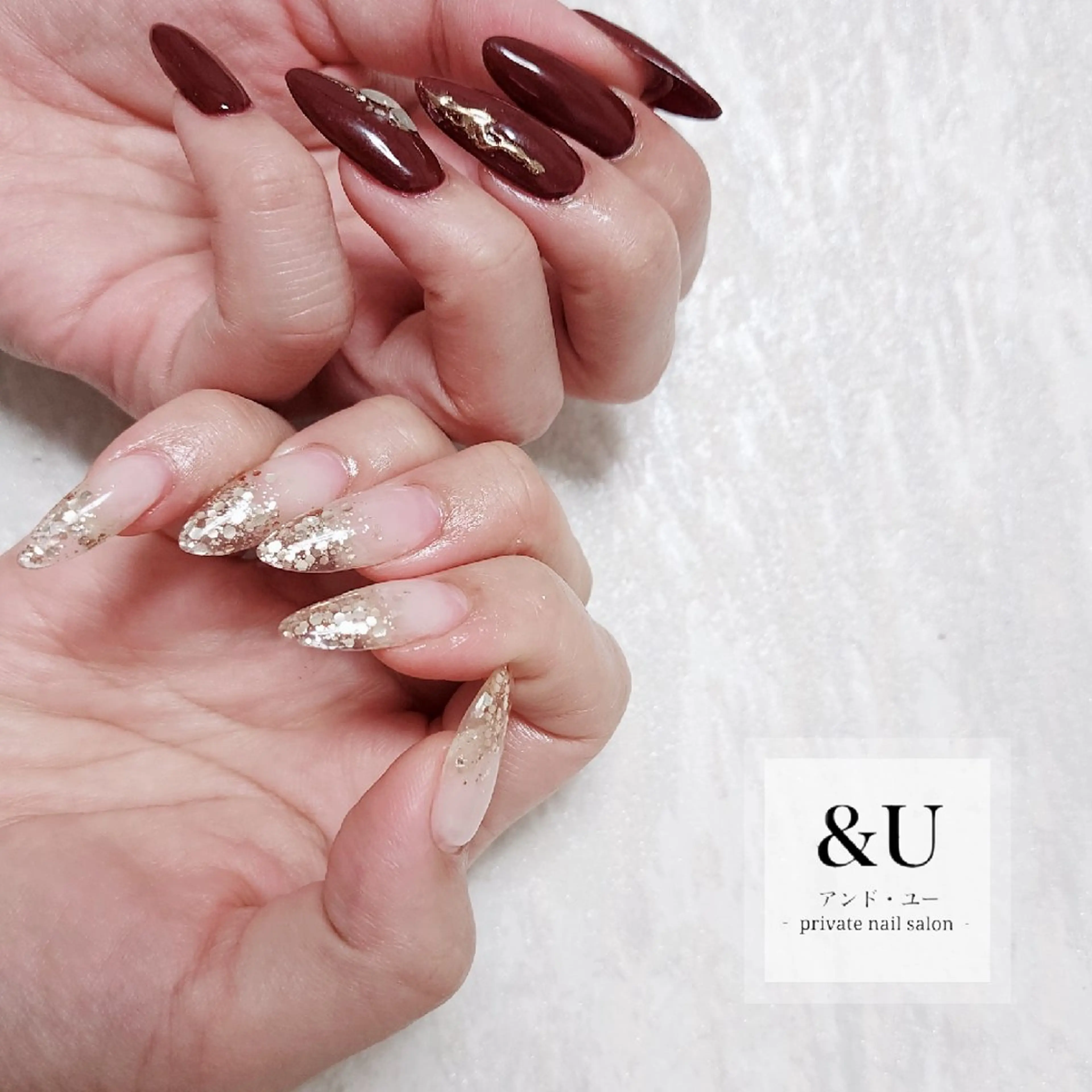 【オフ有】アシンメトリー(片手5本アート、片手5本ワンカラー)の写真