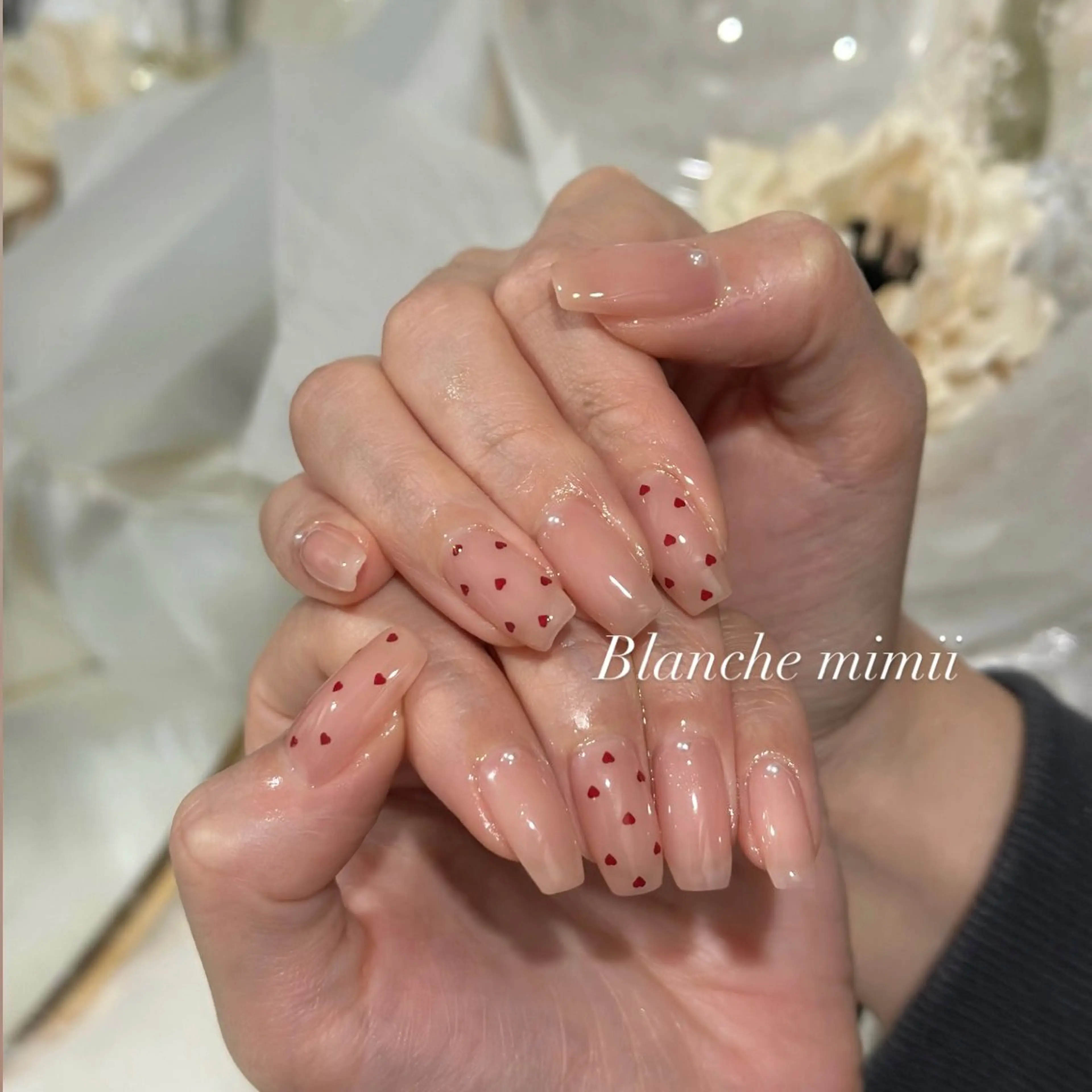 ネイル ガーリー ハート 韓国ネイル シンプルネイル ワンホンネイル Blanche　mimii所属・Blanche Ayaのネイルデザイン