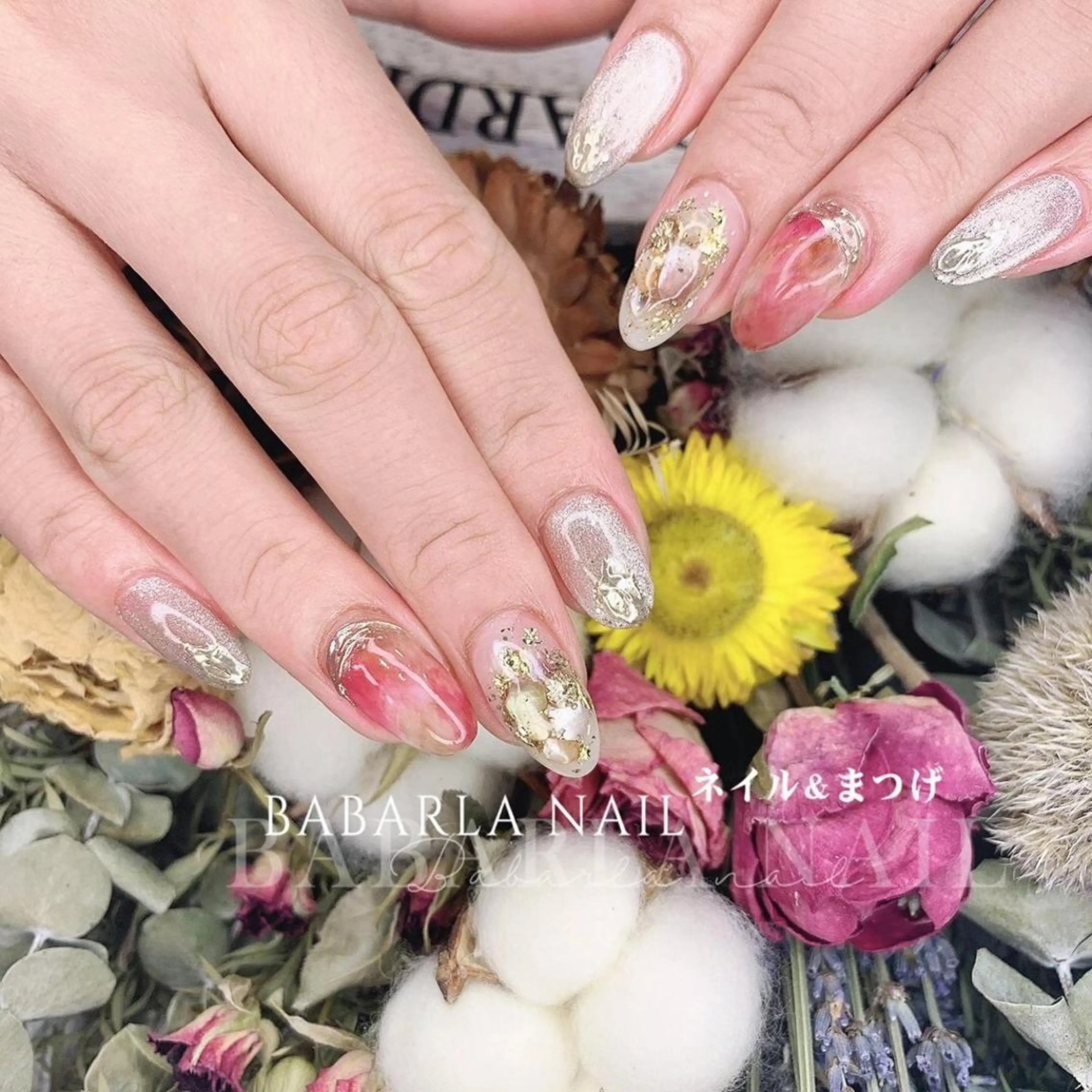 ネイル 大理石ネイル(マーブル) 赤色 Babarla Nailのネイルデザイン