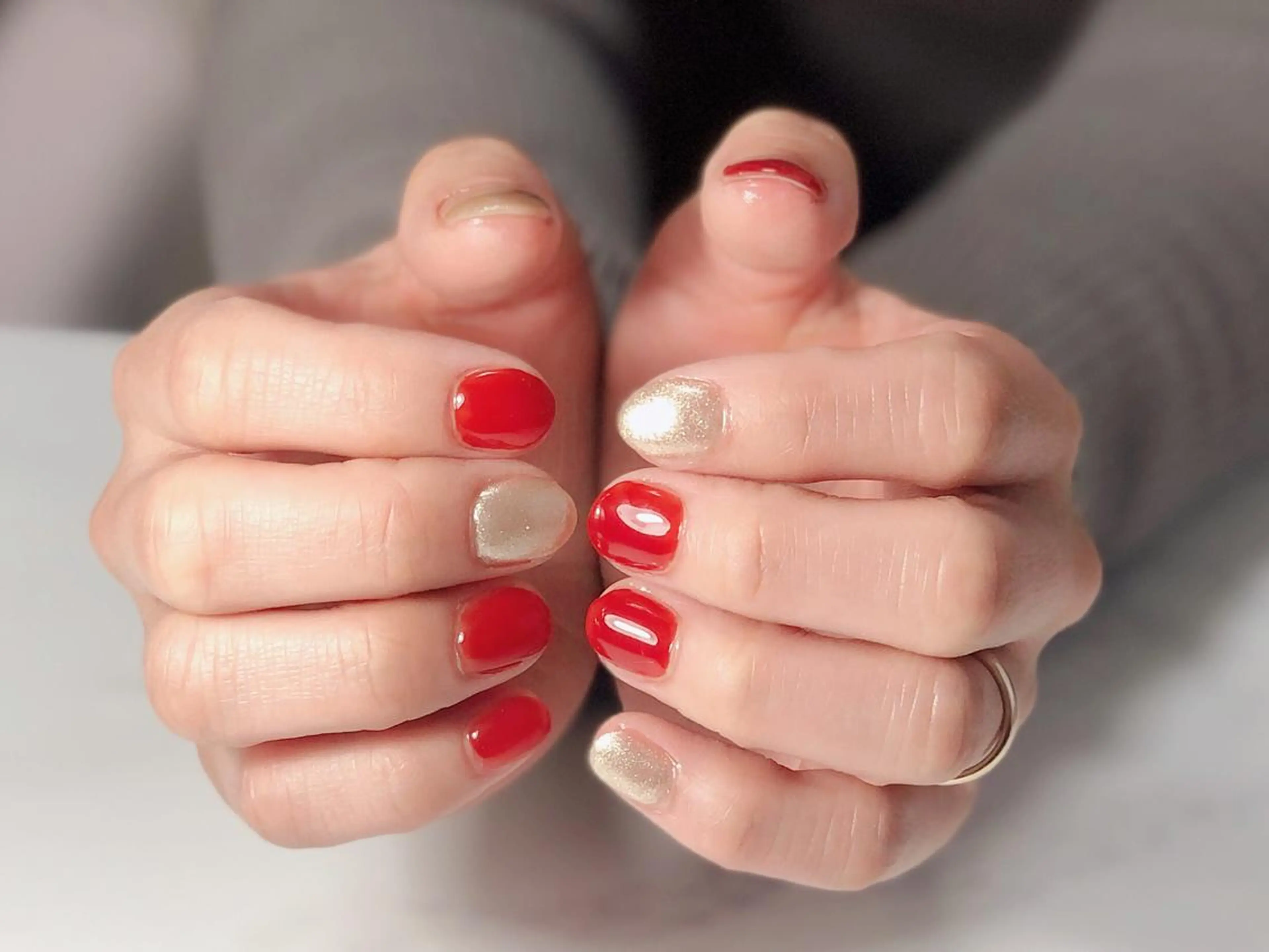 ネイル ジェルネイル ラメ(グリッター) ワンカラーネイル オレンジ 赤色 辻野 和枝のネイルデザイン