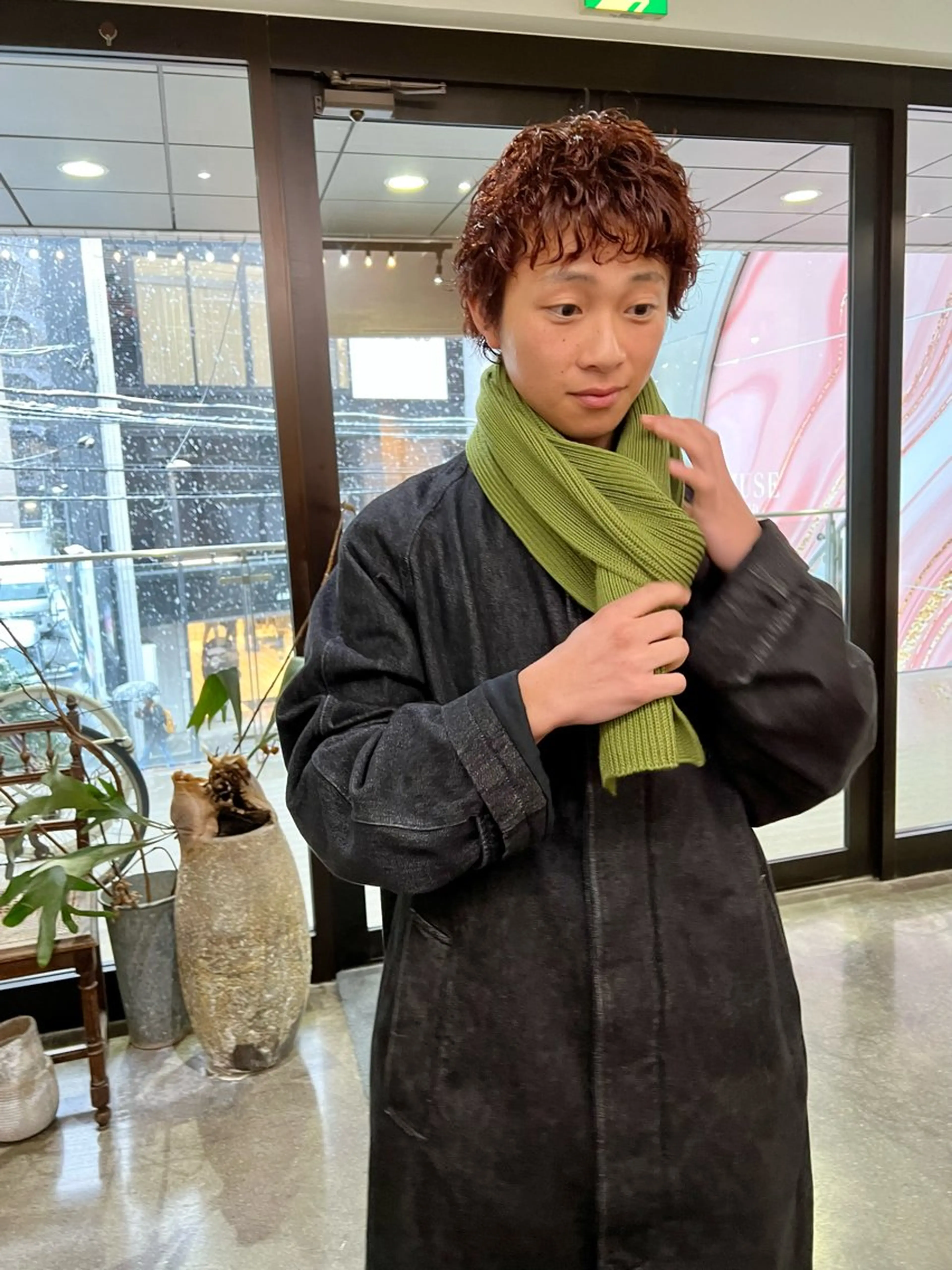 カラー パーマ メンズ メンズパーマ メンズショート ブラウンカラー オレンジ オレンジブラウン カット ヘアカラー パーマ 千葉 郁也のヘアスタイル