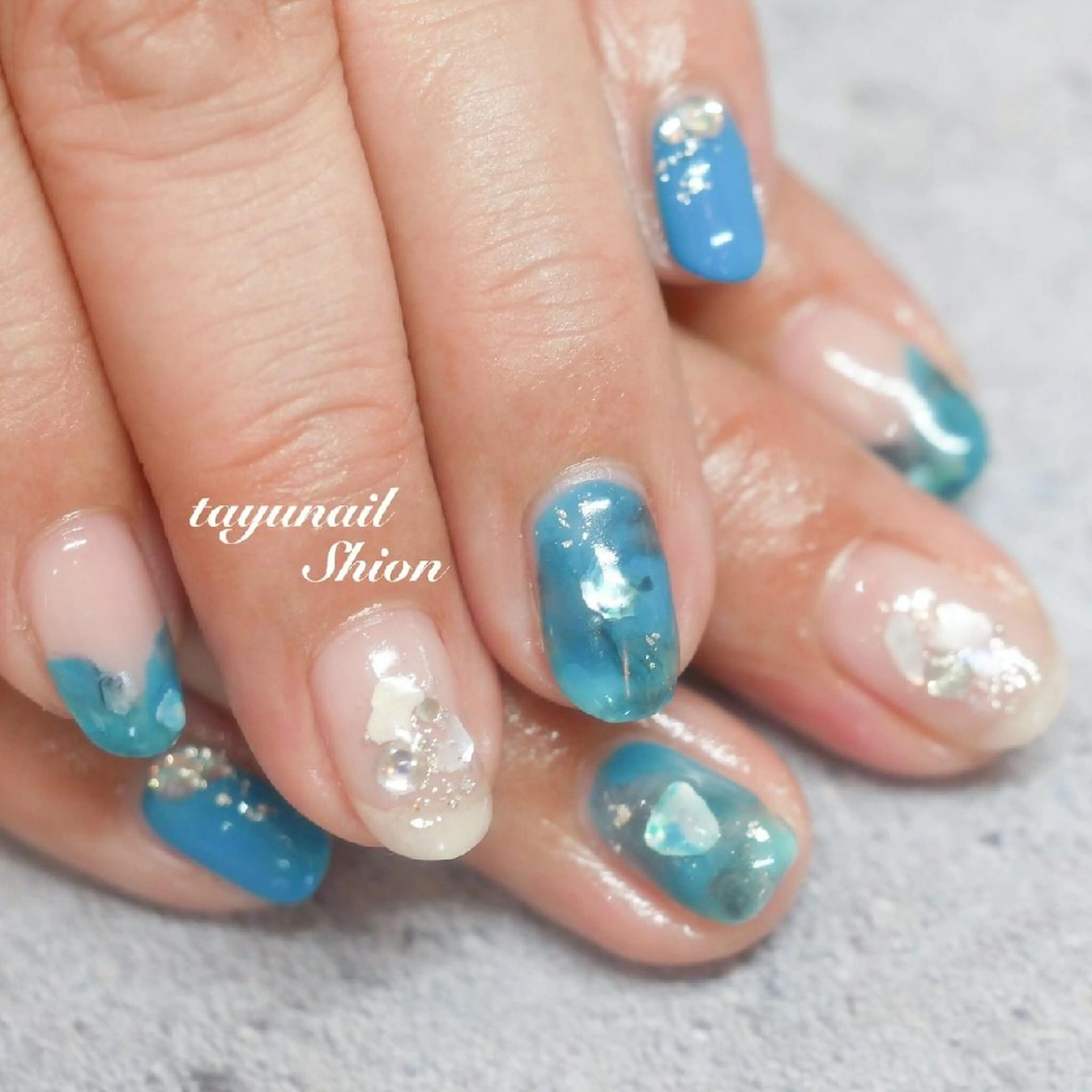 ネイル アートネイル ブルー クリアネイル ジェルネイル パラジェル ネイルサロン・ネイルスクール　たゆnail所属・ネイルサロン 【たゆnail】のネイルデザイン