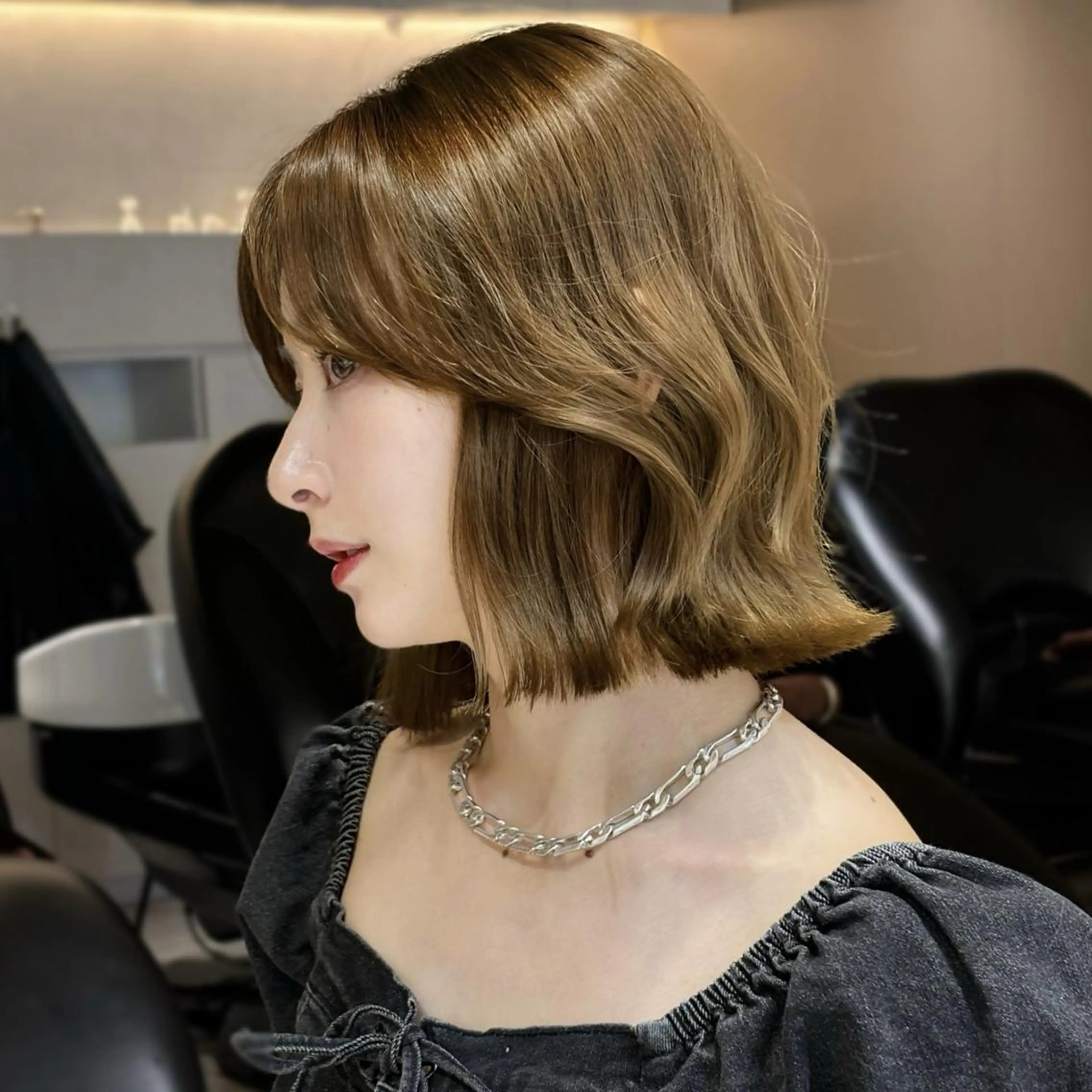 ミディアム カット 縮毛矯正 トリートメント ロンドガーネット /髪質改善/レイヤーのヘアスタイル