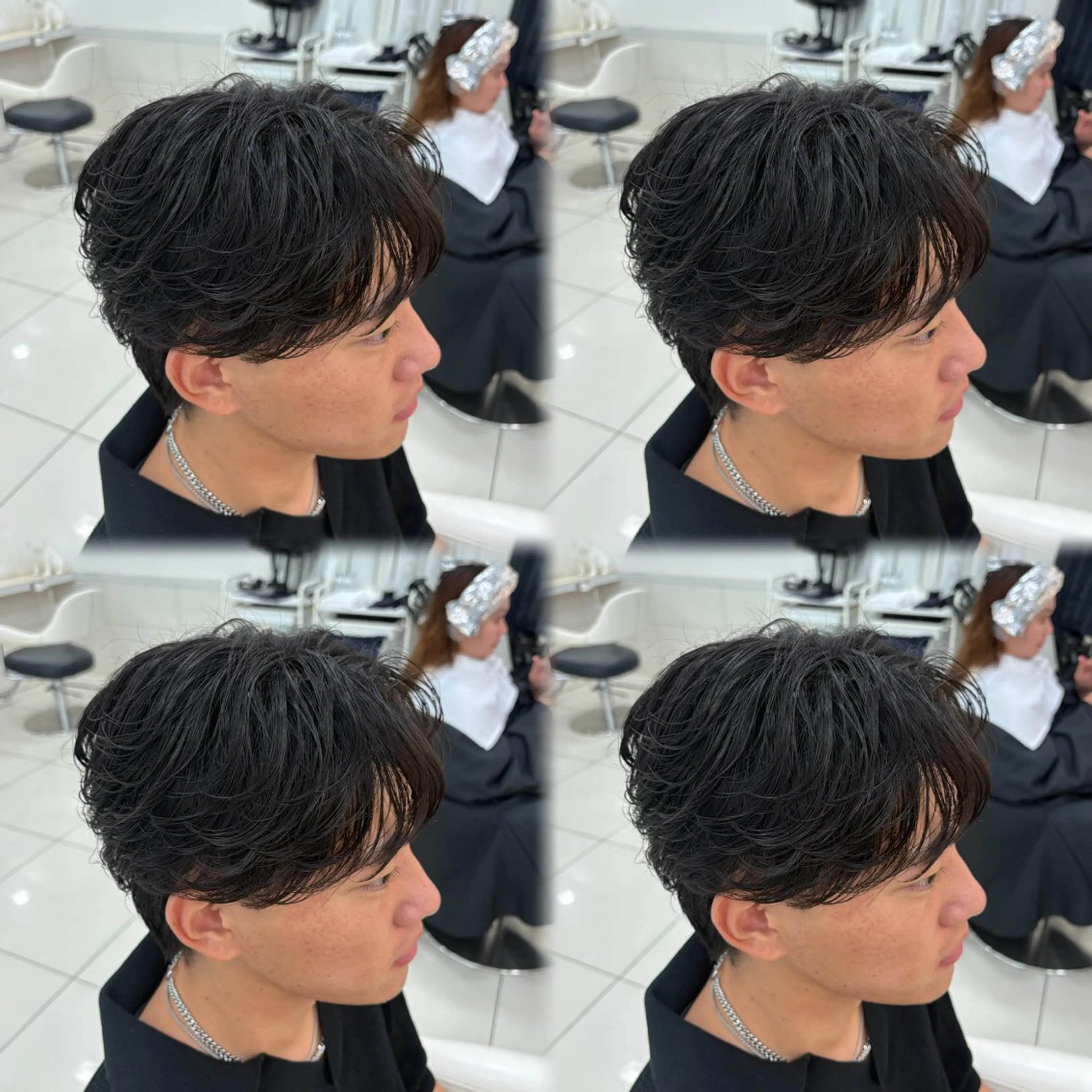 ミディアム パーマ メンズ ミディアムパーマ センターパート フェードカット フェザーパーマ カルマパーマ カット パーマ トリートメント 髪質改善/艶カラー/ メンズパーマ/鈴木のヘアスタイル