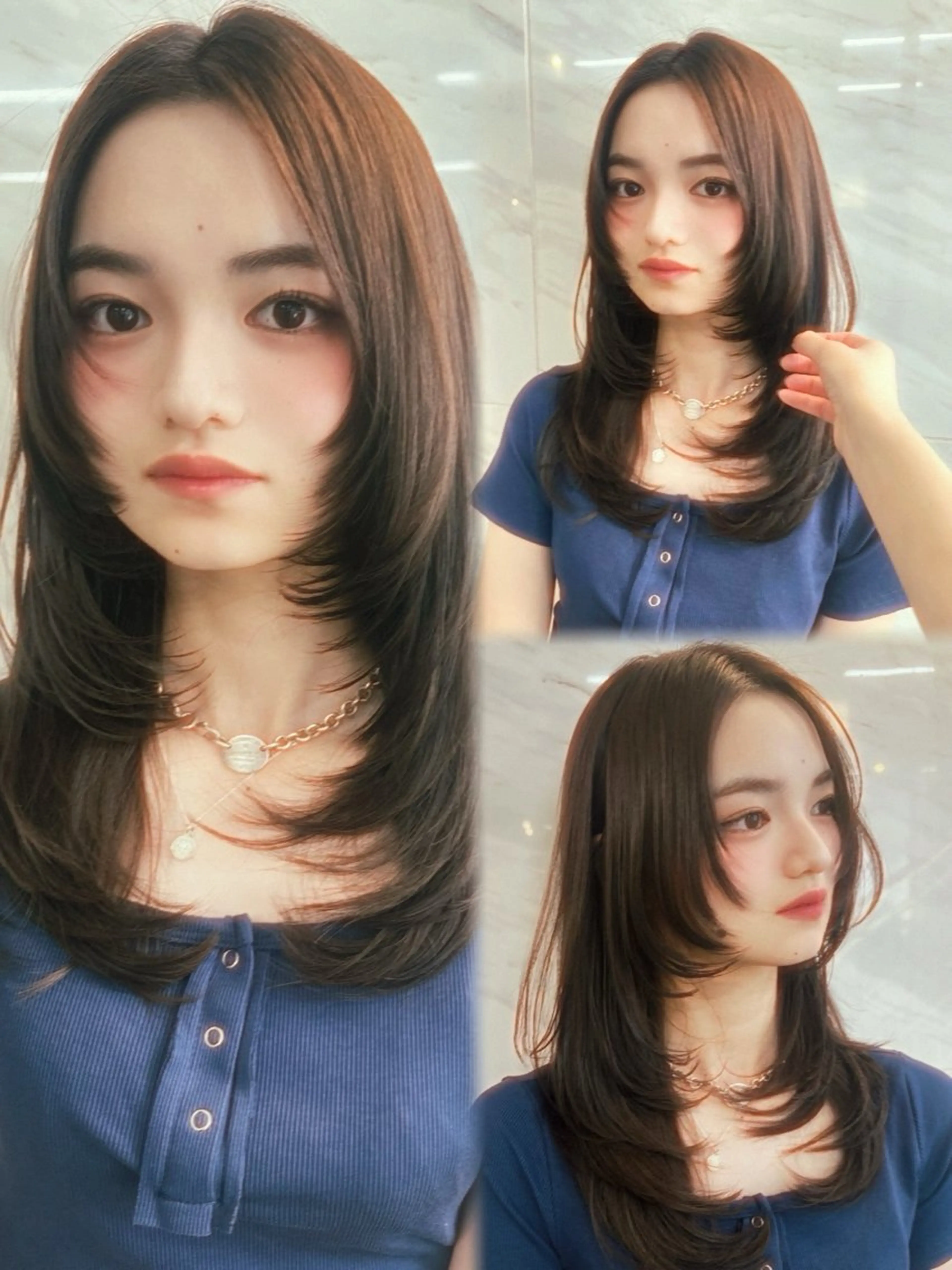 セミロング カラー 顔まわりレイヤー レイヤーカット 似合わせカット 小顔カット Pocket仙台 💚モエリのヘアスタイル