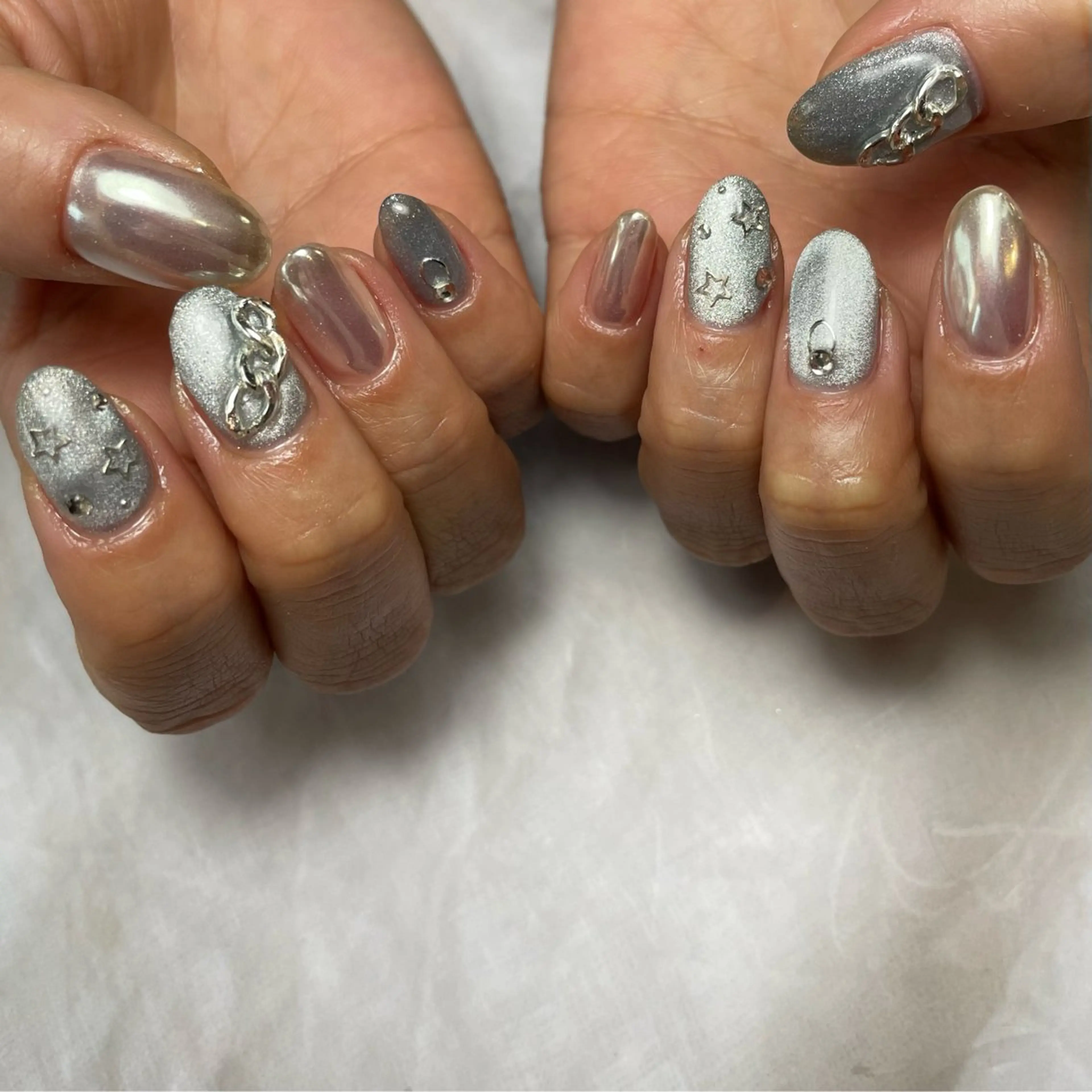 ネイル ブルー マグネットネイル ハンドネイル Reflection marikoのネイルデザイン