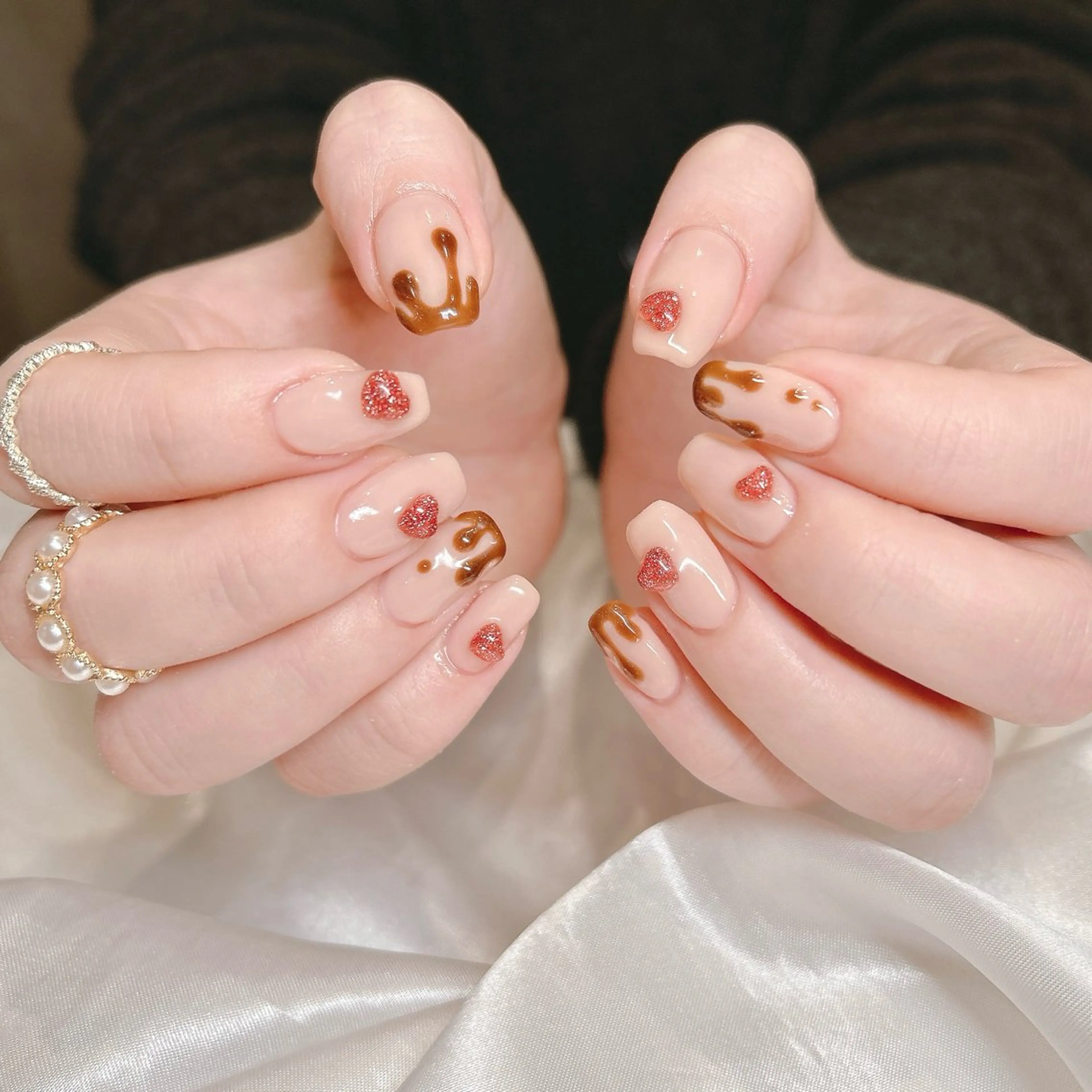 ネイル フラッシュネイル ハート ぷっくりネイル ハンドネイル junna のぞいてねのネイルデザイン