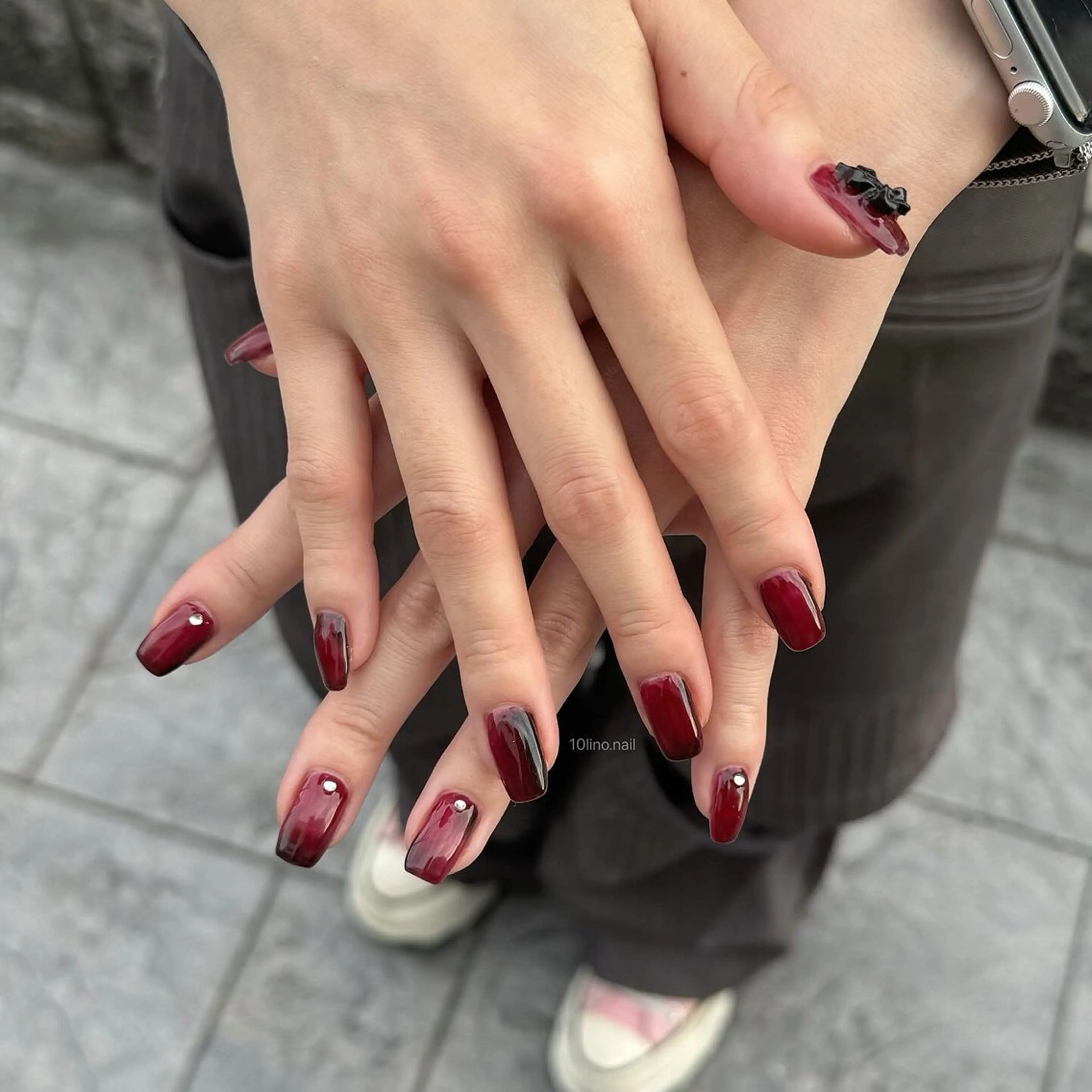 ネイル ボルドー ニュアンスネイル 赤色 Mネイルbranch所属・Mネイル伏見 【TORINO】のネイルデザイン