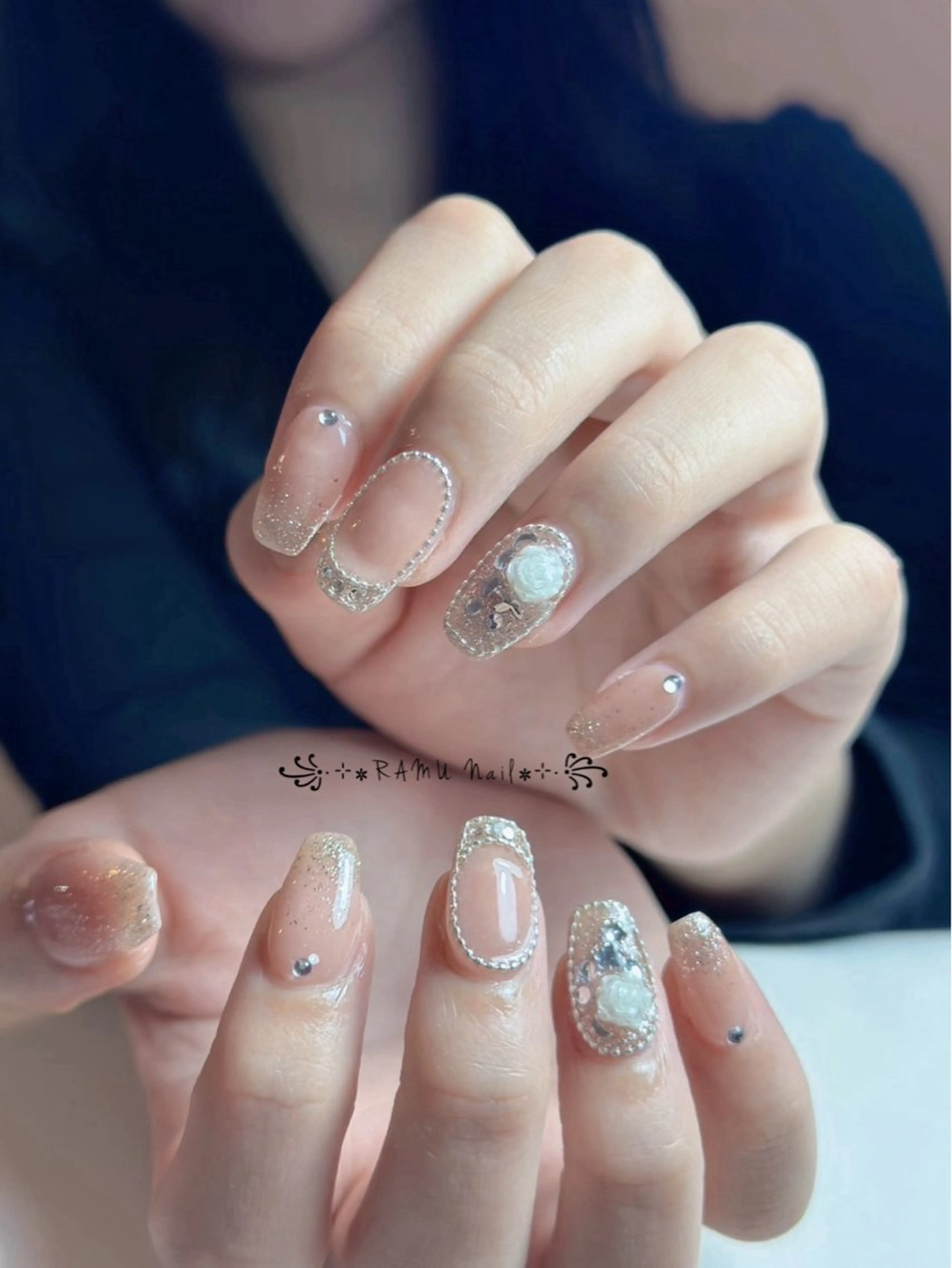 ネイル チークネイル フレンチネイル グラデーション キラキラネイル 韓国ネイル ハンドネイル RAMU Nail 恵比寿店のネイルデザイン