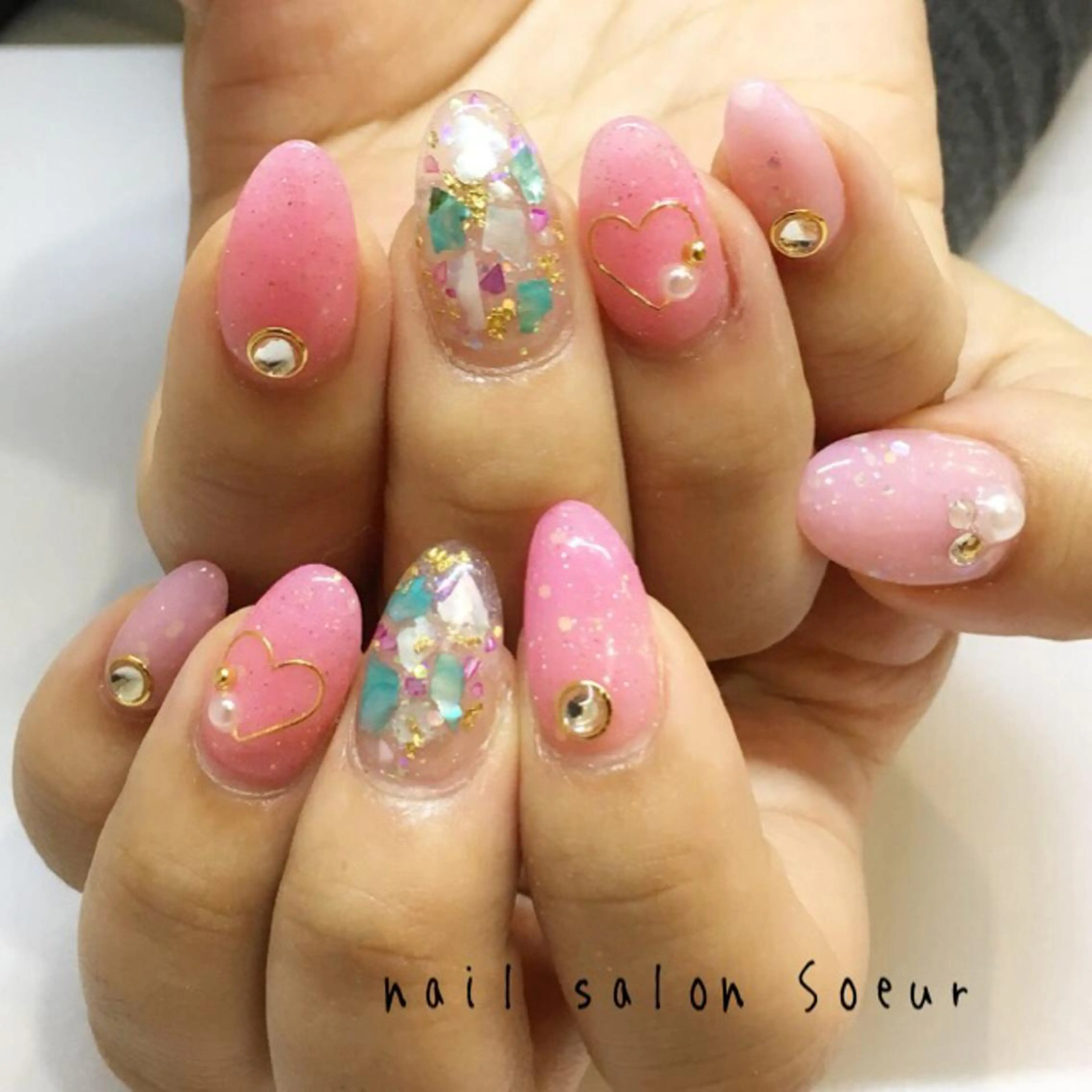 ネイル 持ち込み ピンク スカルプネイル 春ネイル ハンドネイル nail salon Soeurのネイルデザイン