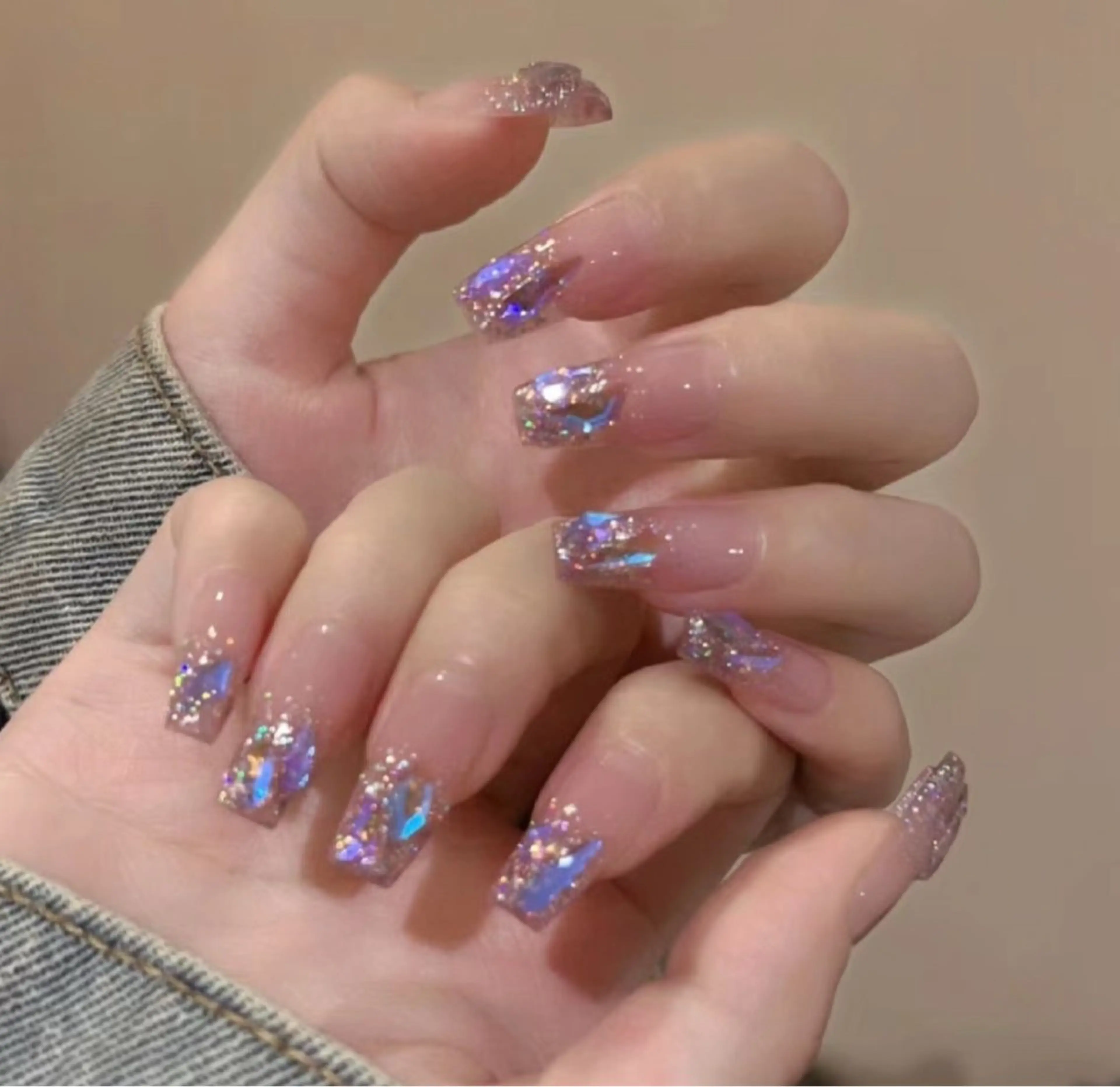 💝⭐️10本チップ長さ出し+うるうる氷ネイル🧊「ジェルオフ無料」の写真