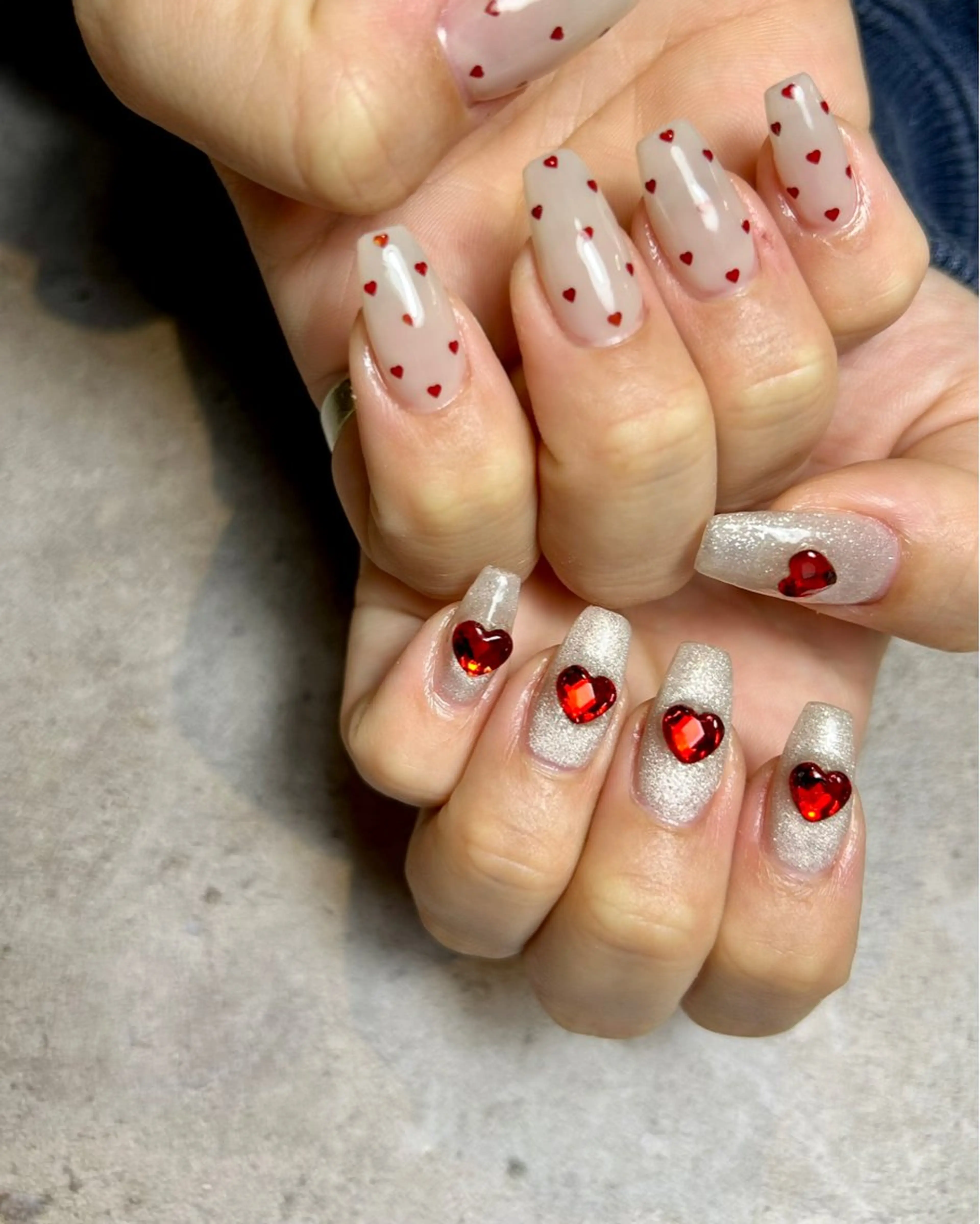 ネイル ハート 持ち込み スカルプネイル ハンドネイル Reflection marikoのネイルデザイン