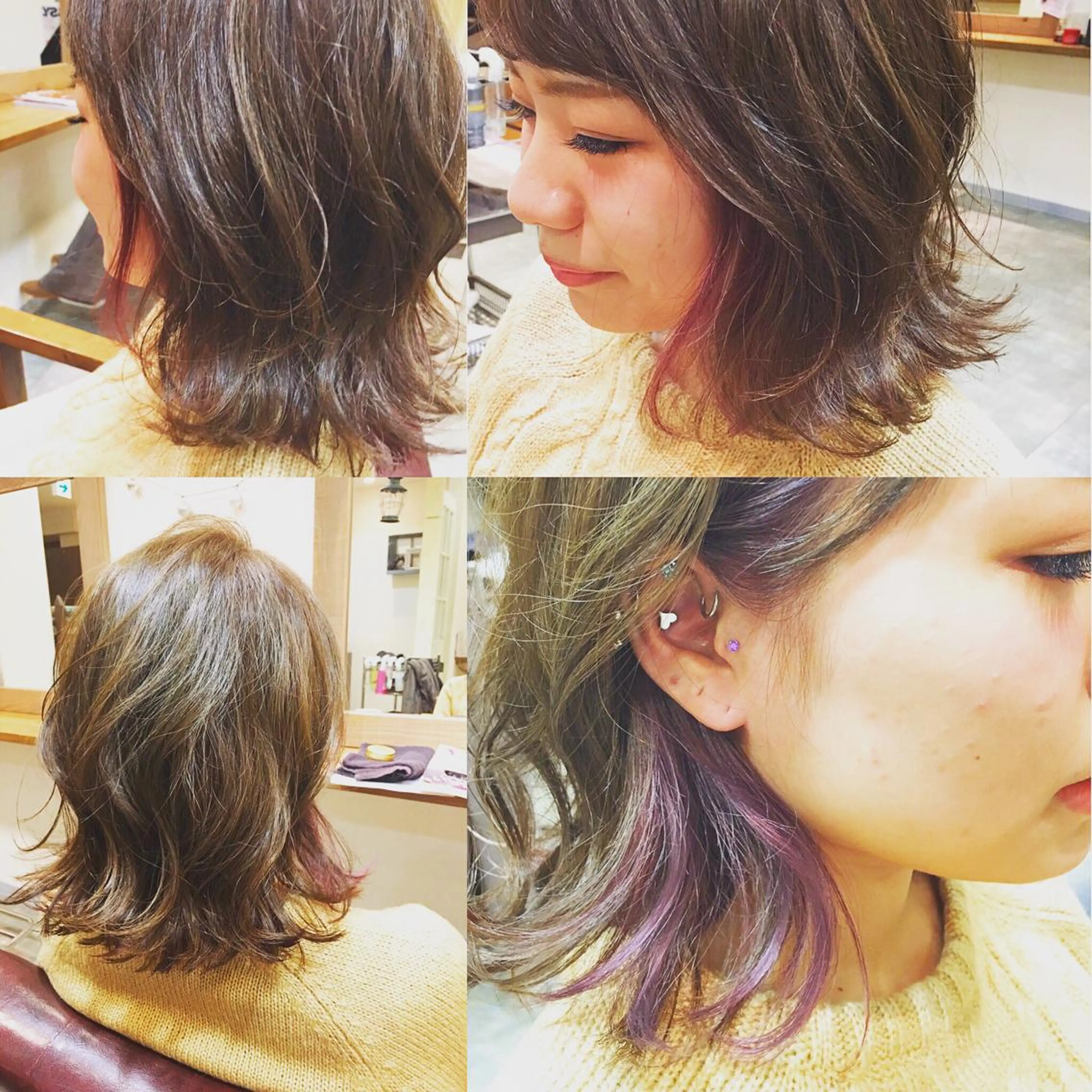 ミディアム カラー ブリーチ イルミナカラー インナーカラー ネイビーカラー hair salon Ranun髪質改善のヘアスタイル