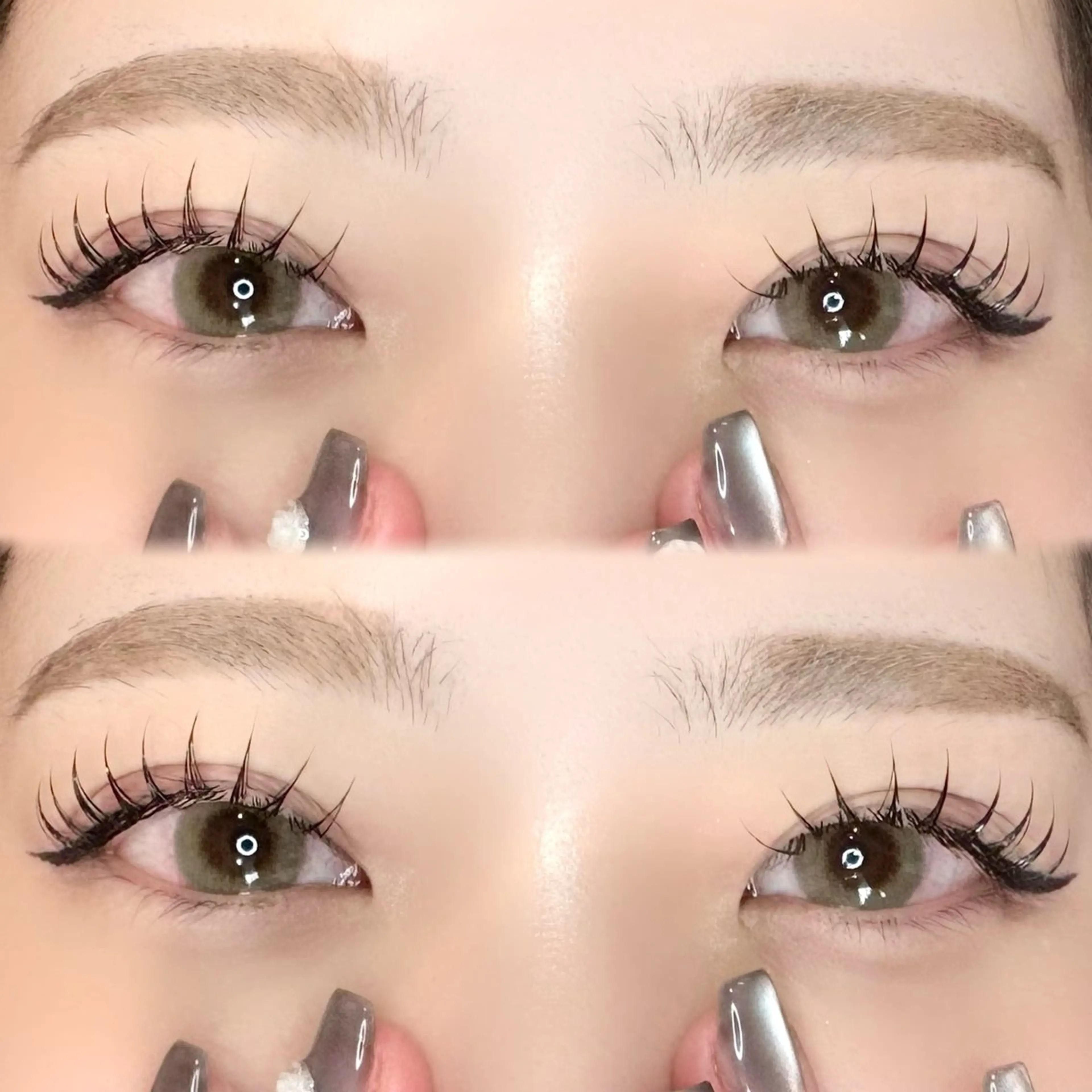 マツエク・マツパ 岩戸優奈 束感まつげ ピンク/ベージュのヘアスタイル