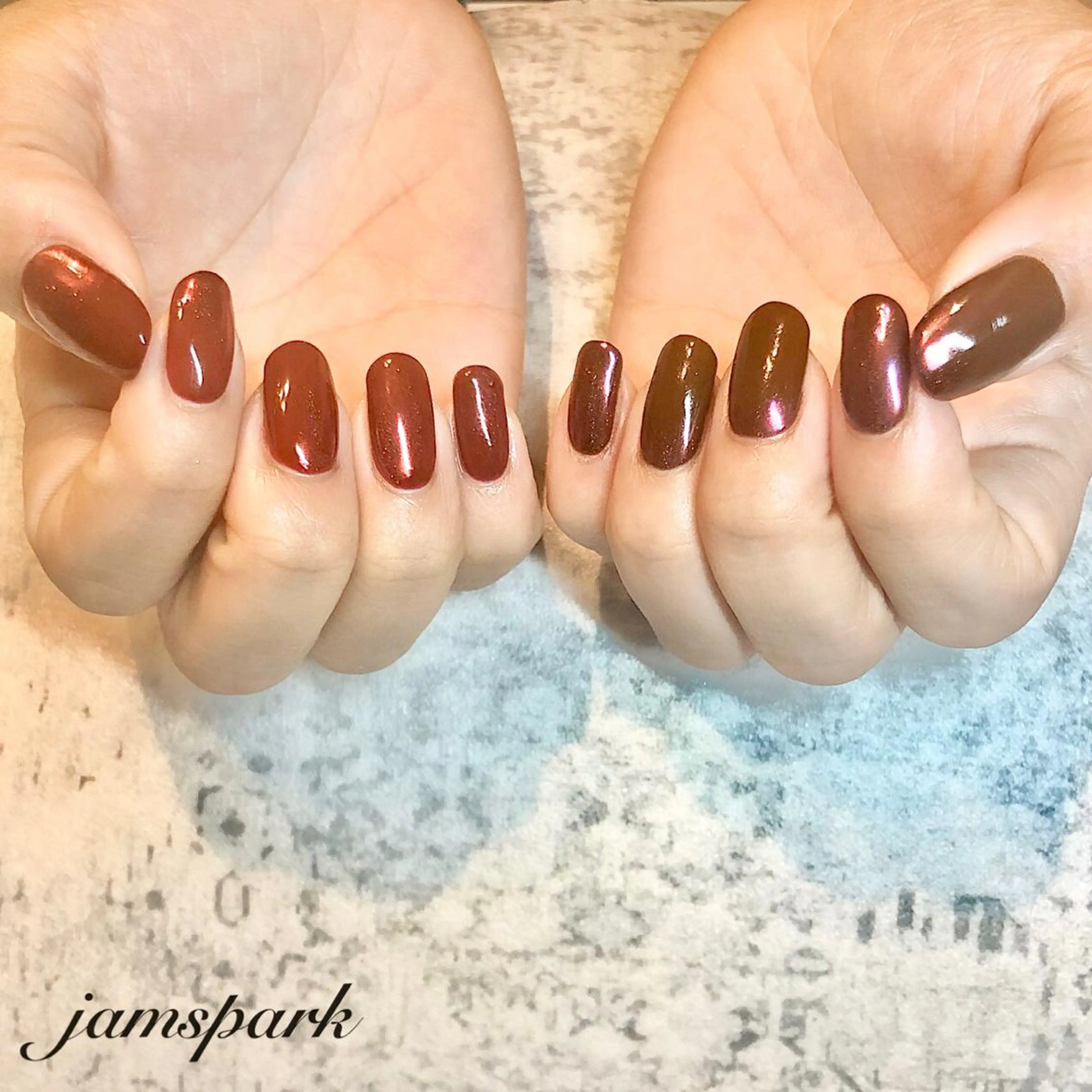 ネイル ブラウン ジェルネイル グラデーション ミラーネイル ニュアンスネイル ハンドネイル jamspark ✨のネイルデザイン