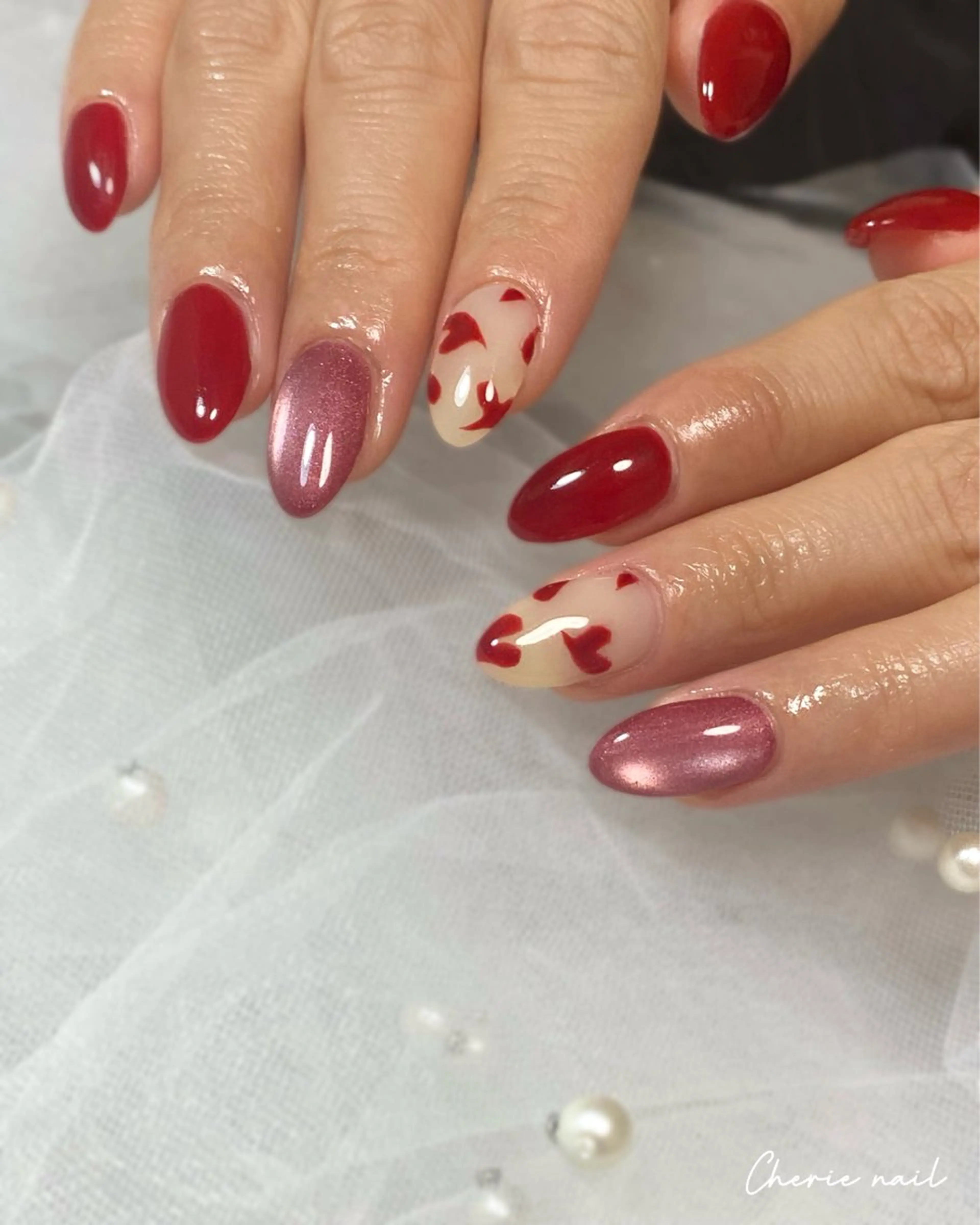 ネイル アートネイル ジェルネイル ハート マグネットネイル オフィスネイル ハンドネイル Cherienail yunaのネイルデザイン