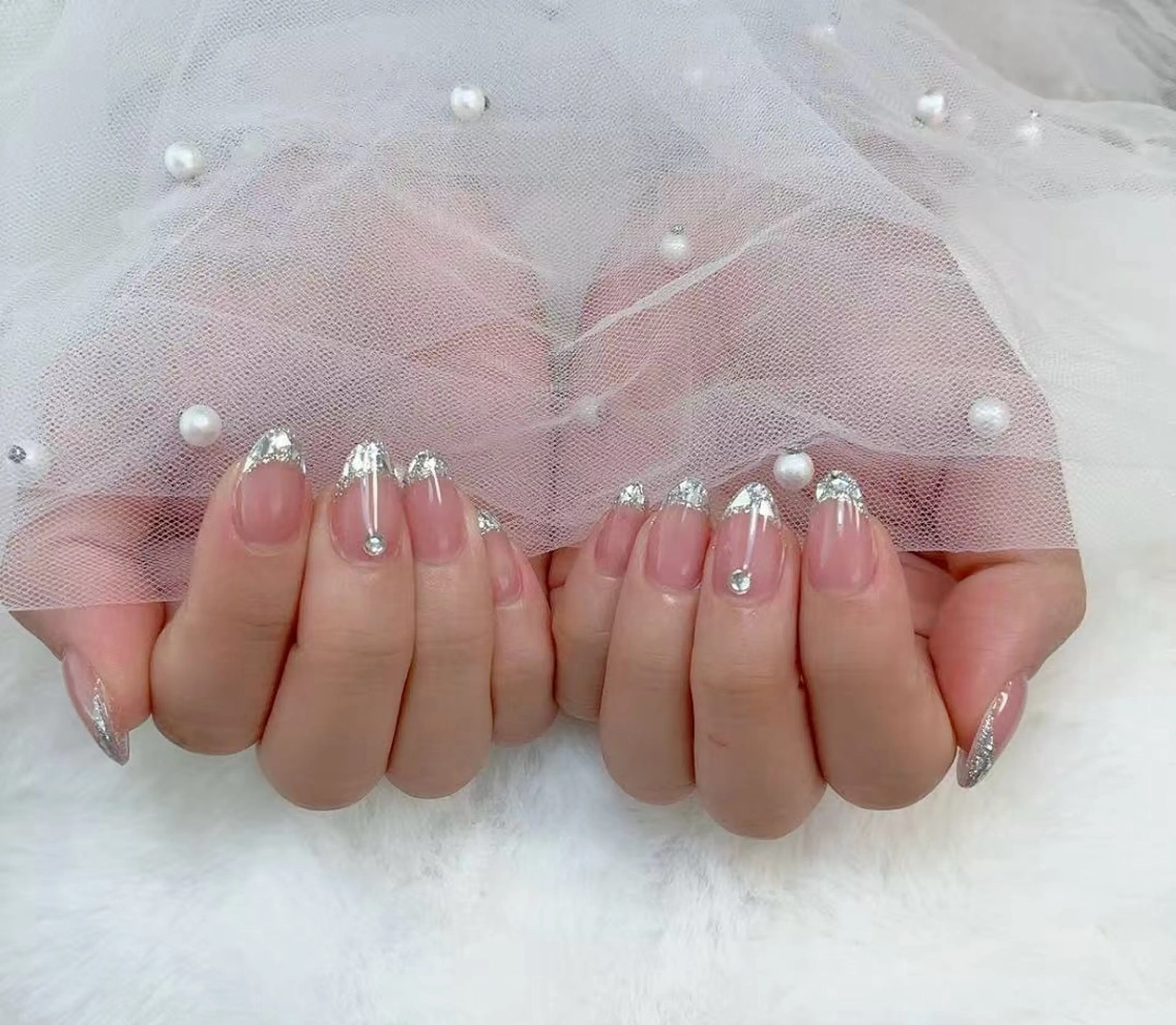 ネイル フレンチネイル ガラスフレンチ 長さだし/持込/ ins風ネイル/Umのネイルデザイン