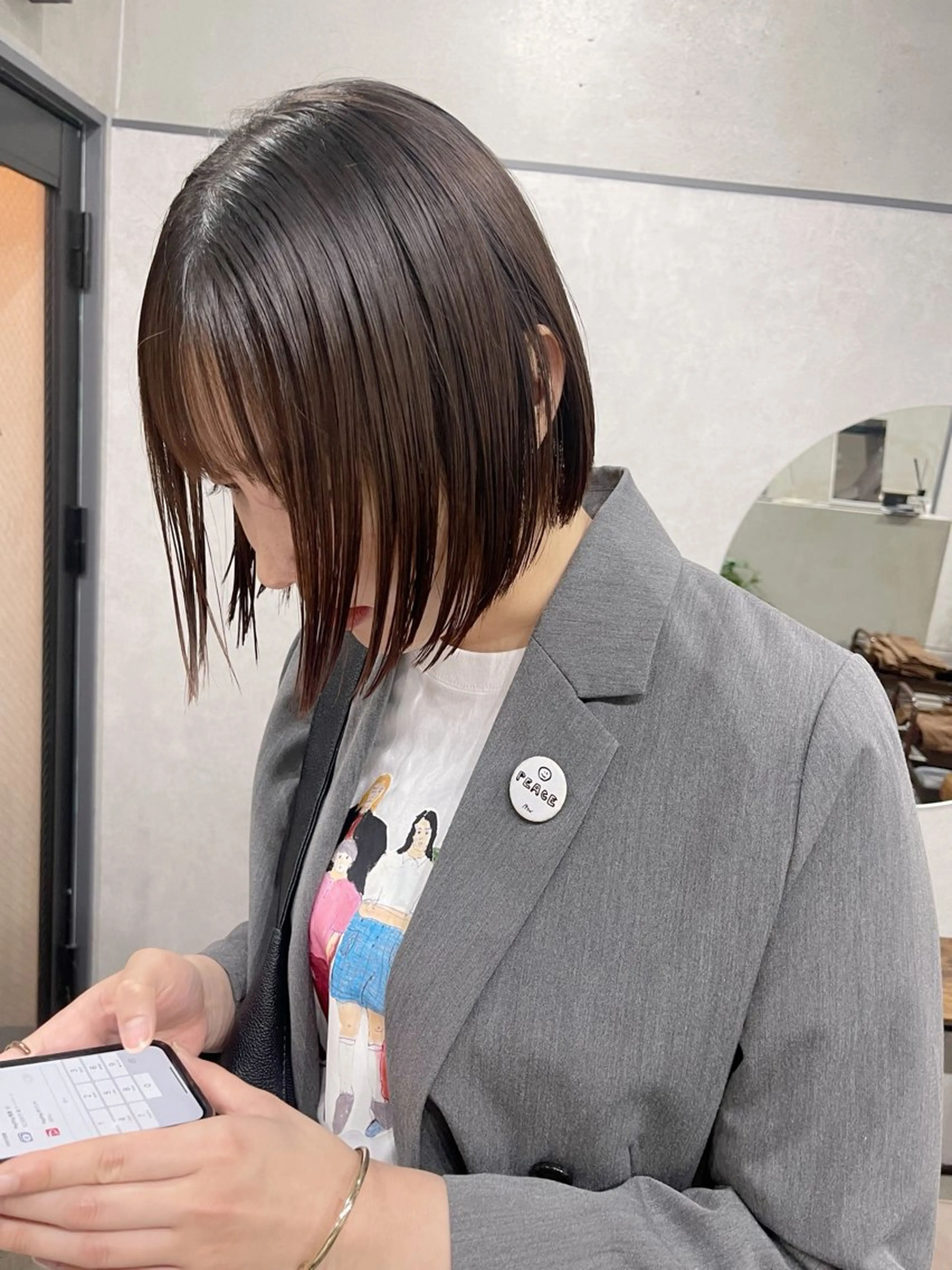 ミディアム カラー ボブ カット ヘアカラー トリートメント AiM 大名　似合わせカットのヘアスタイル