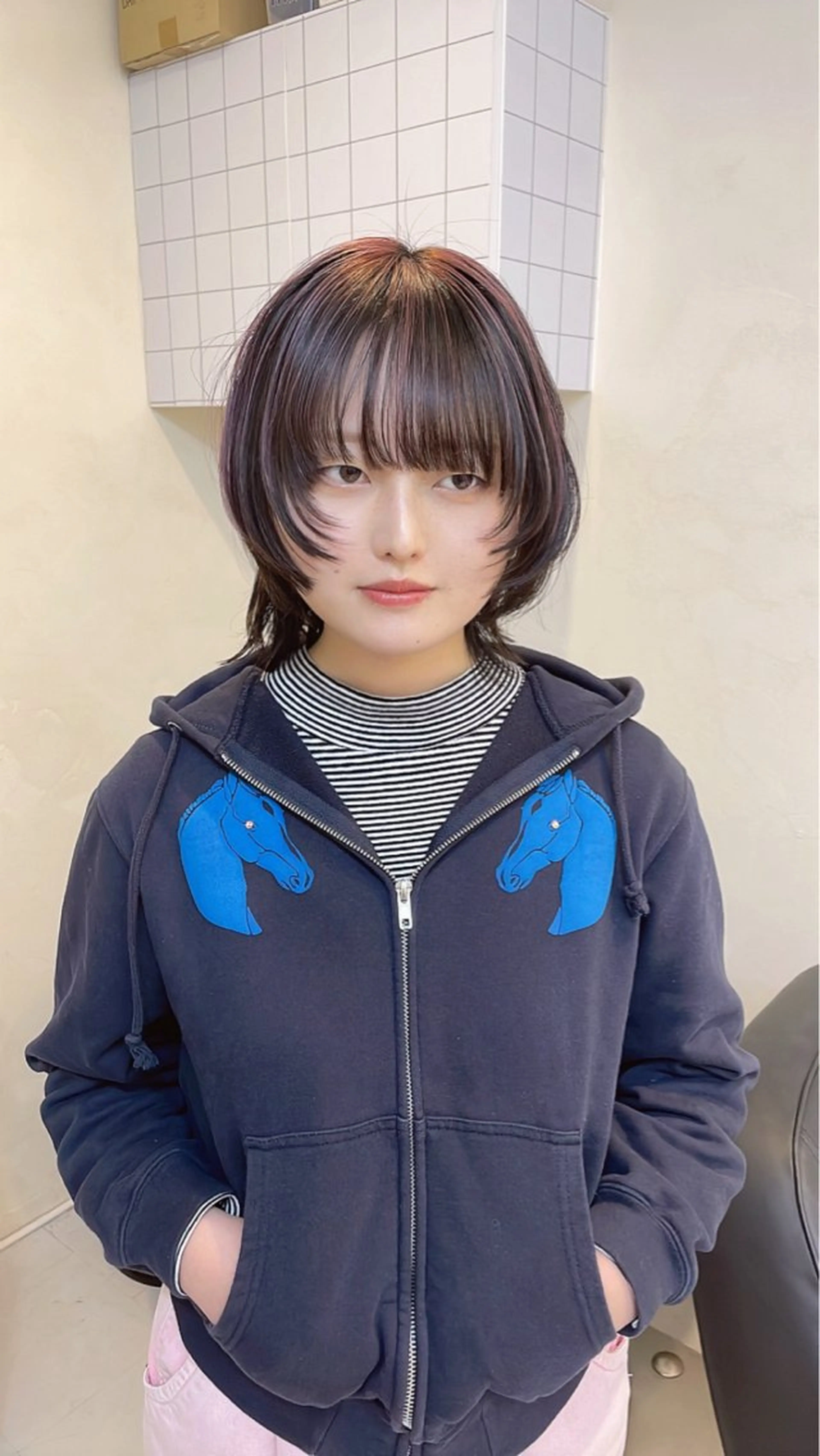 ミディアム カラー ヘアカラー iet.所属・ウルフ/ボブ/耳ツボ ジュエリー◎ricoのヘアスタイル