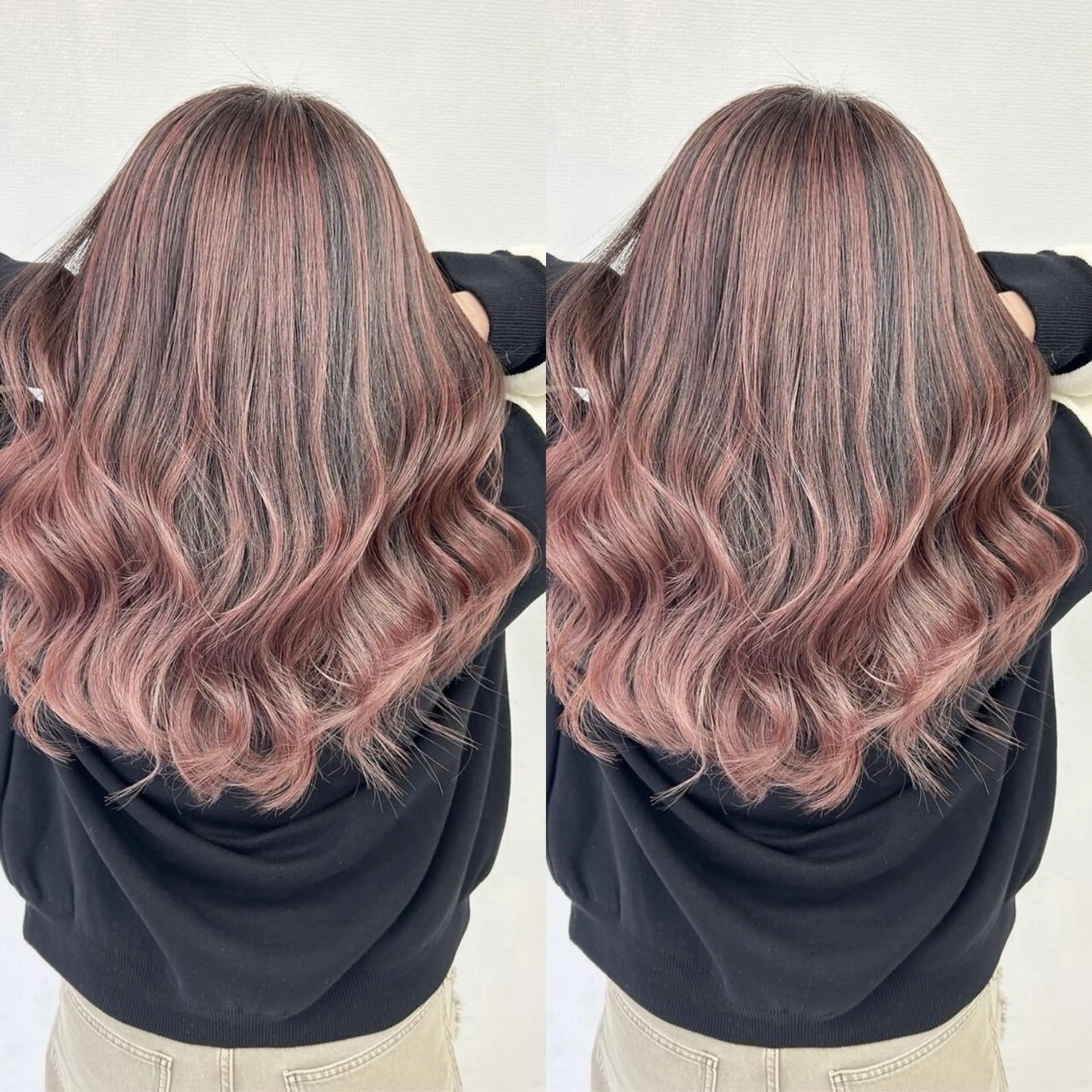 ロング カラー バレイヤージュ ピンクカラー レイヤーカット カット ヘアカラー トリートメント ブリーチ無しダブル カラー🦕まどかのヘアスタイル